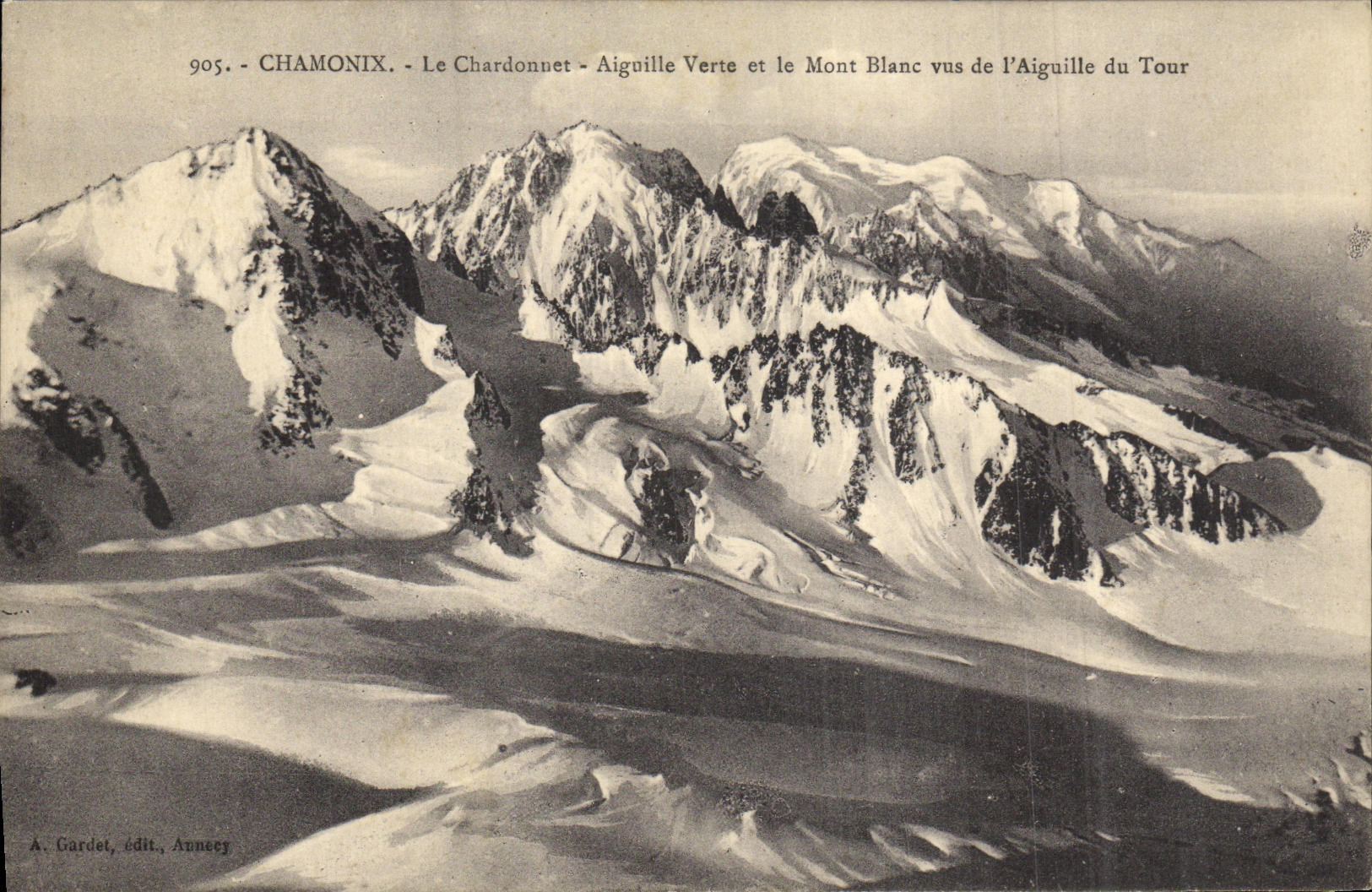 VINTAGE POSTCARD Chamonix the Hanging post Switches Green and Mont Blanc seen of L Aiguolle of the Turn