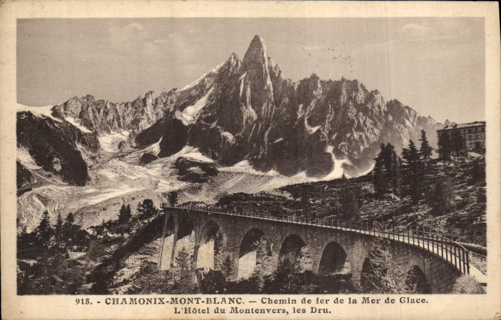 VINTAGE POSTCARD Chamonix Mont Blanc Railroad sea of Ice L Hotel of Montenvers Thickly