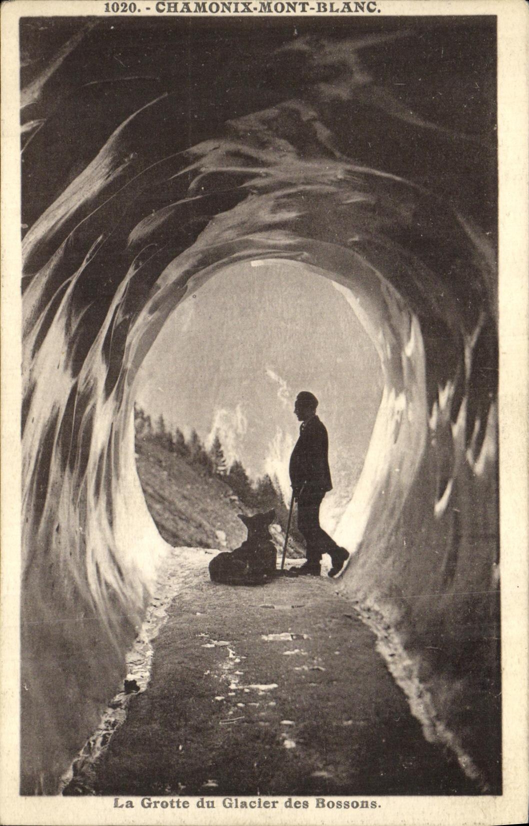 VINTAGE POSTCARD Chamonix Mont Blanc the Cave of the Glacier of Let us work