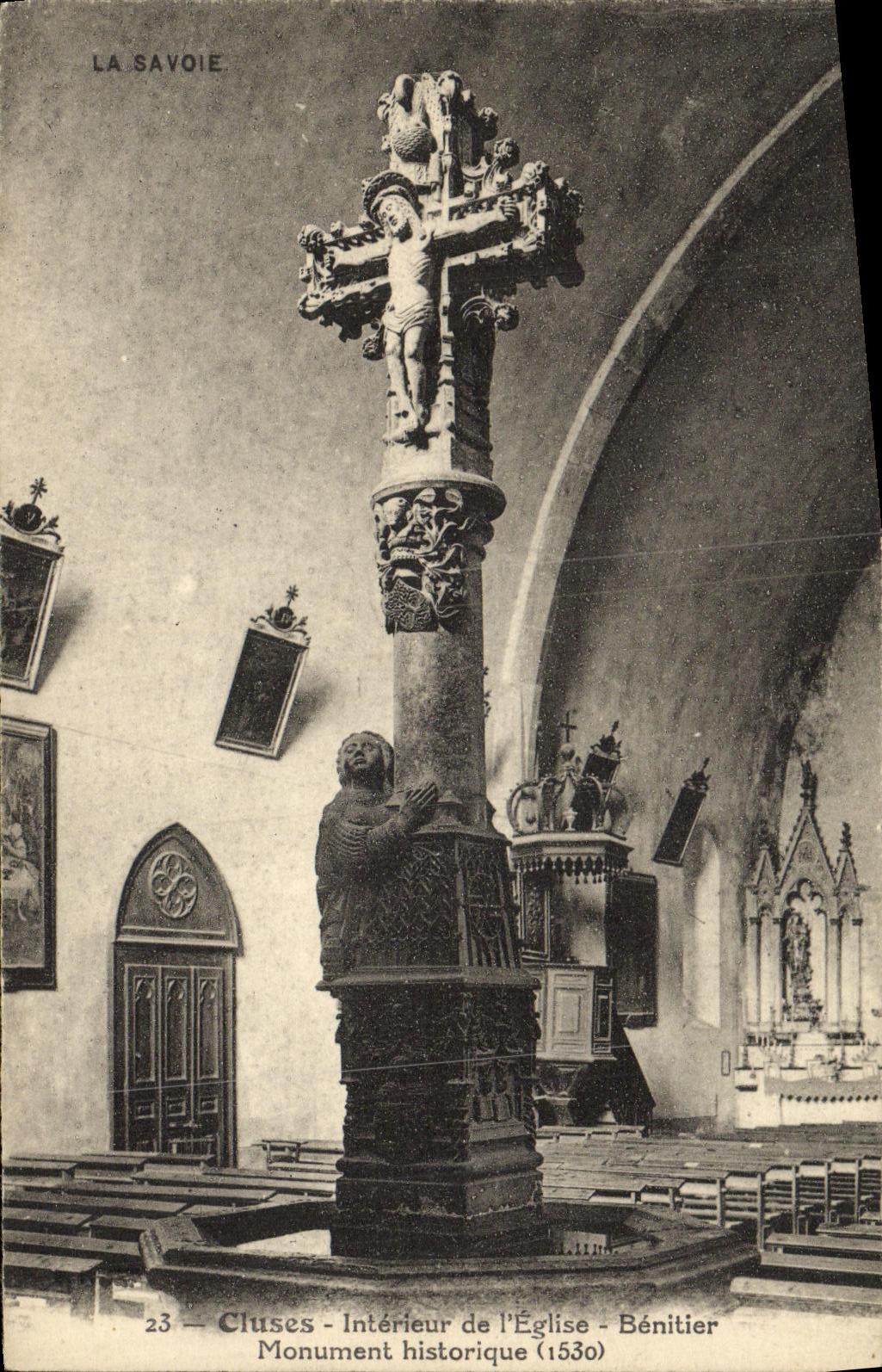 CPA Cluses Interieur de L Eglise Benitier Monument Historique