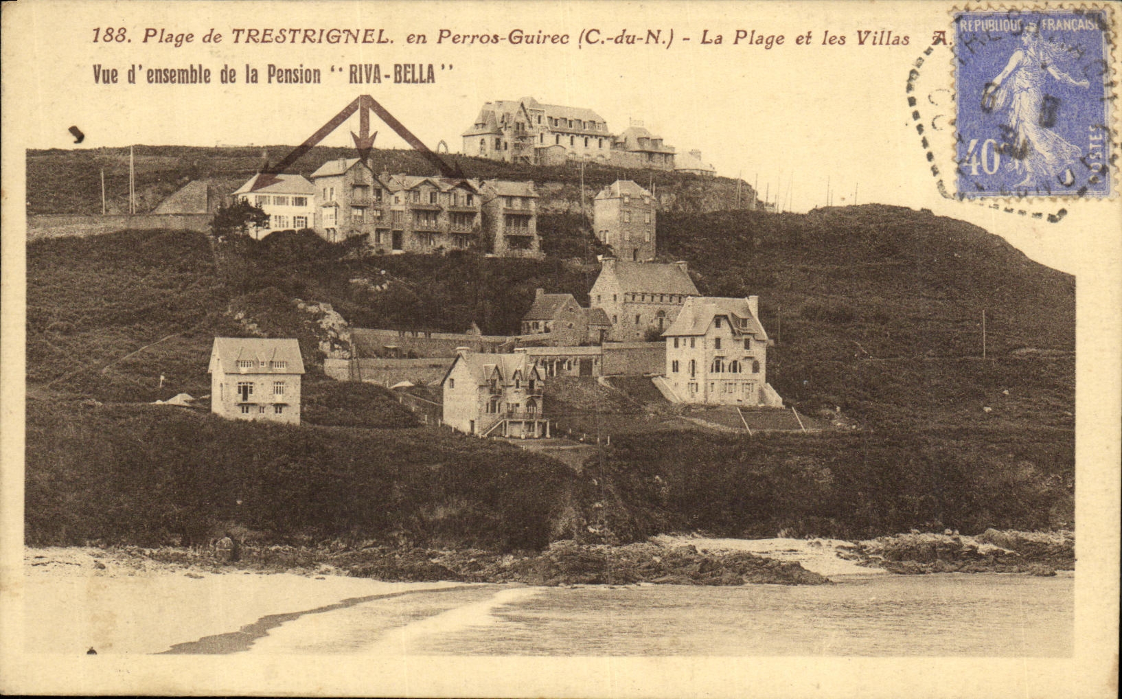 CPA Plage de Trestrignel en Perros Guirec La Plage et les Villas La pension Riva Bella
