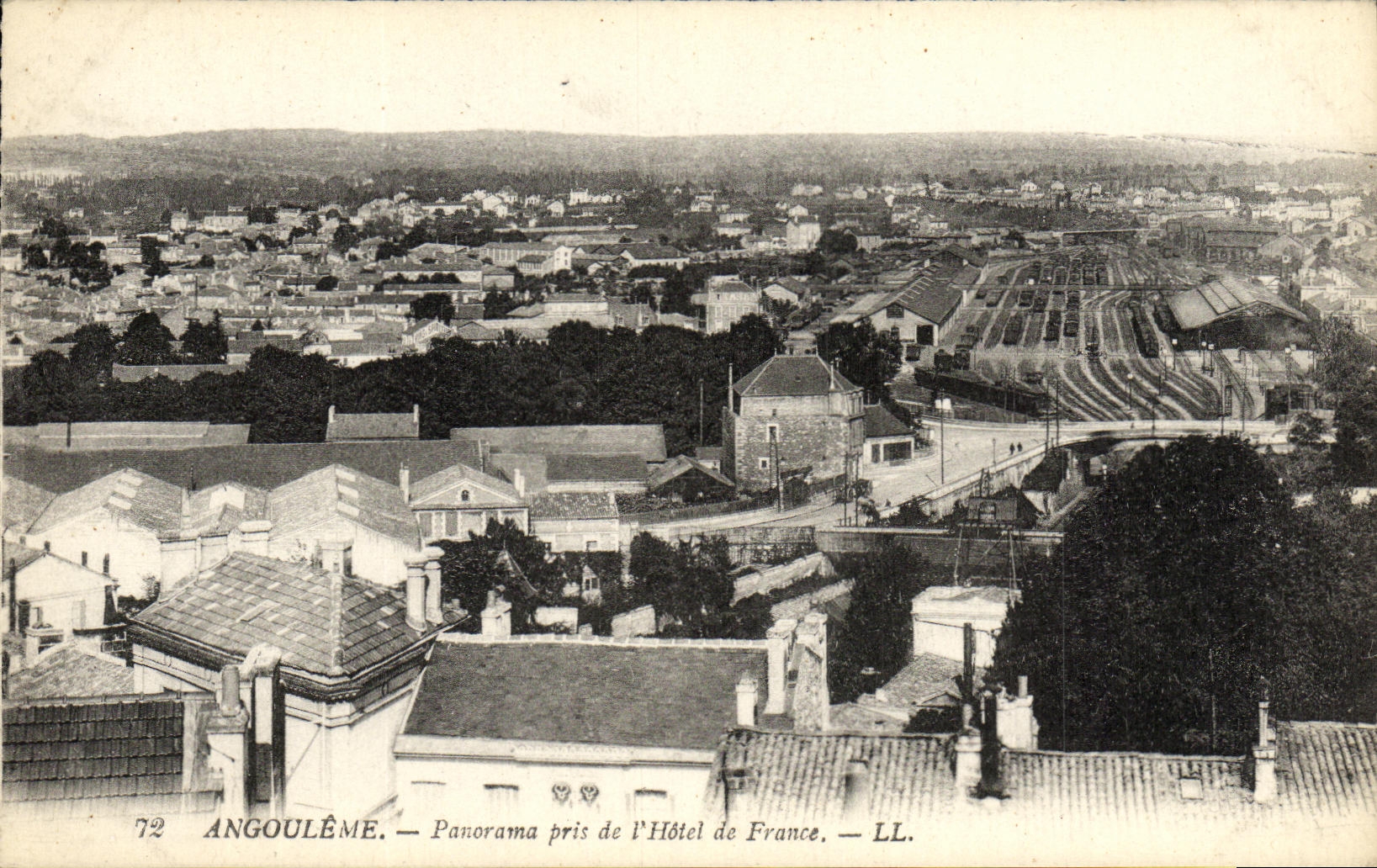 VINTAGE POSTCARD Angouleme Panorama taken of L Hotel of France Train