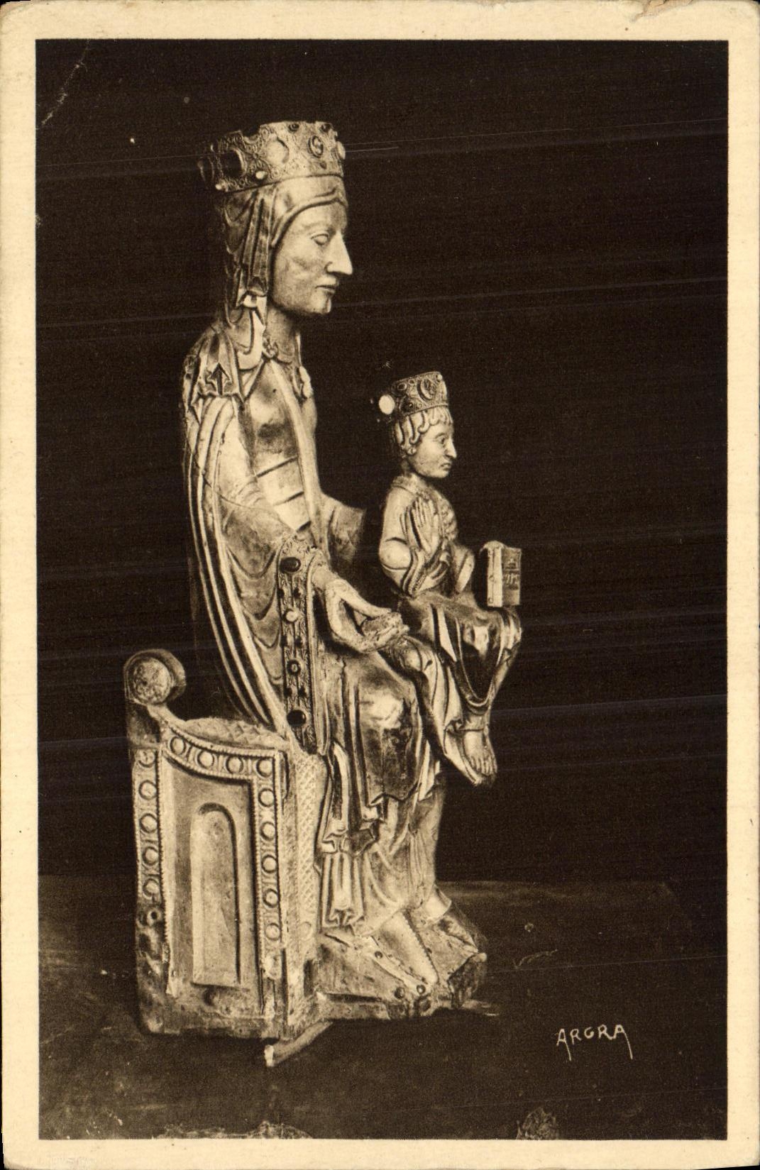 La POSTAL Beaulieu de la VENDIMIA en el Dordogne Trsor de L Virgen de la abadia en trepousse del argen adorno piedras inestimables