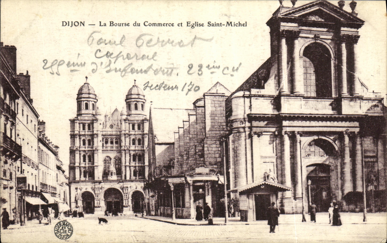 VINTAGE POSTCARD Dijon Trading house and Church Saint Michel