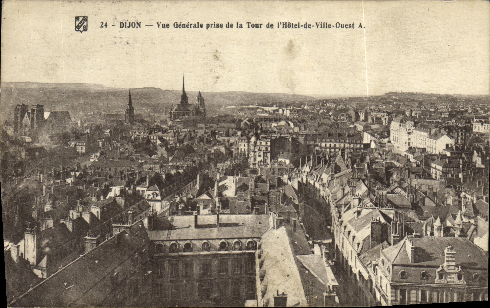 VINTAGE POSTCARD Dijon View taken of the Tower of L Town hall Quest