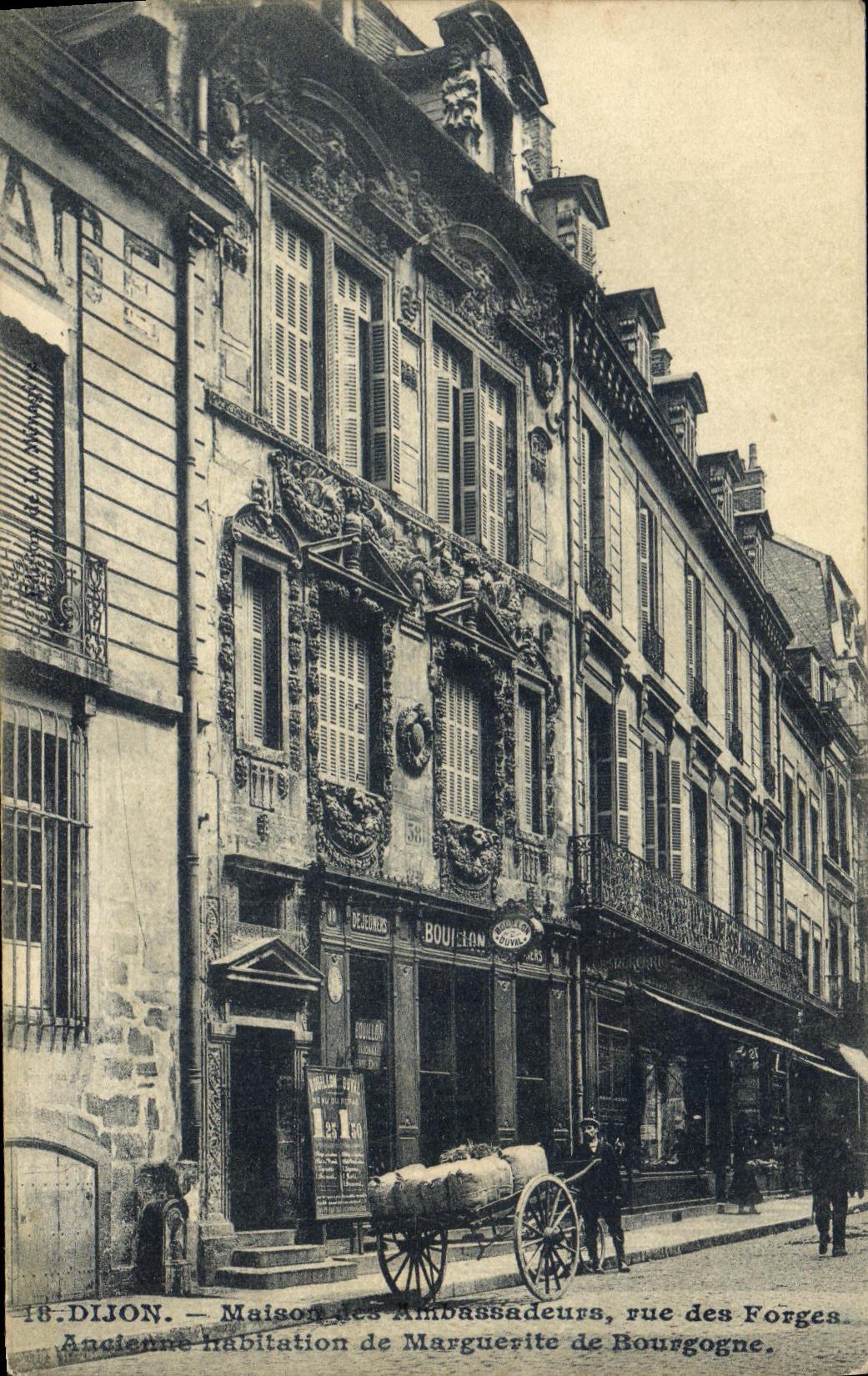 La casa de Dijon de la POSTAL de la VENDIMIA los embajadores Street de la forja muele la vivienda vieja de la margarita de Borgona