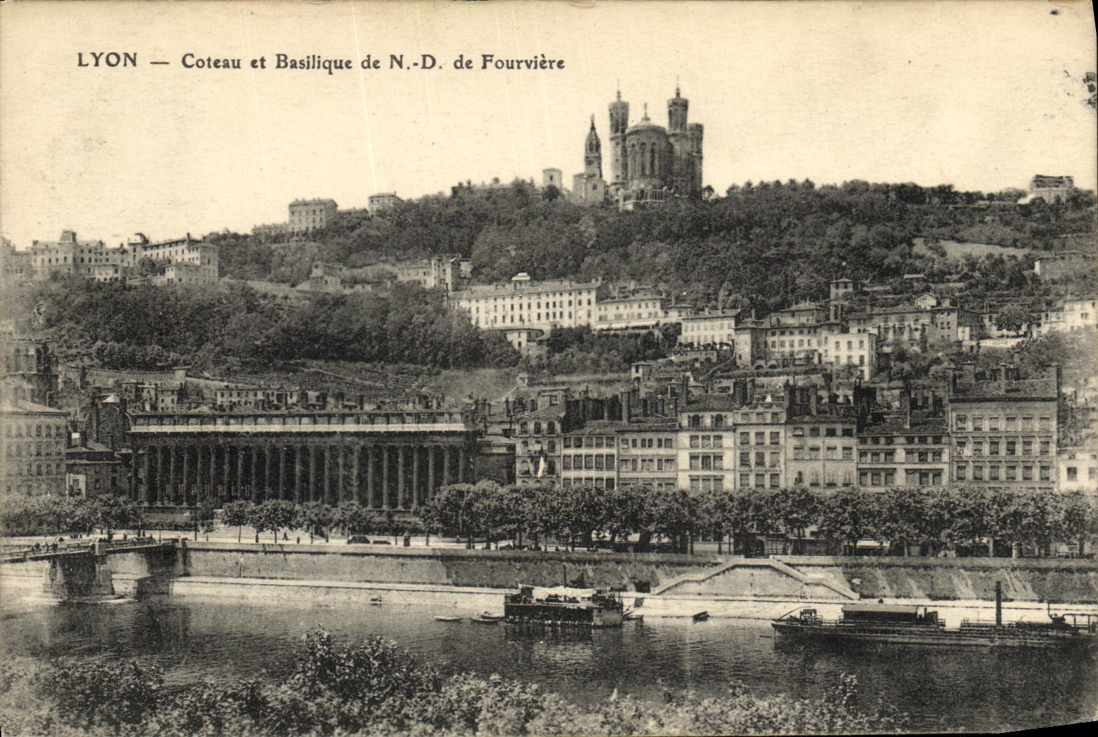 VINTAGE POSTCARD Lyon Slope and ND basilica of Fourviere