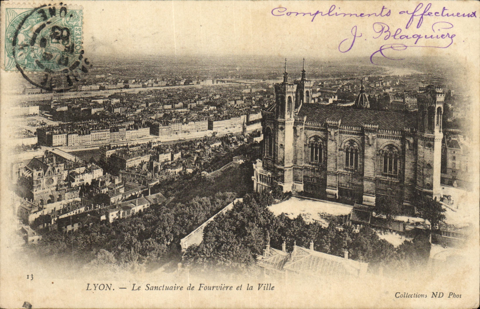 VINTAGE POSTCARD Lyon Sanctuary of Fourviere and the City