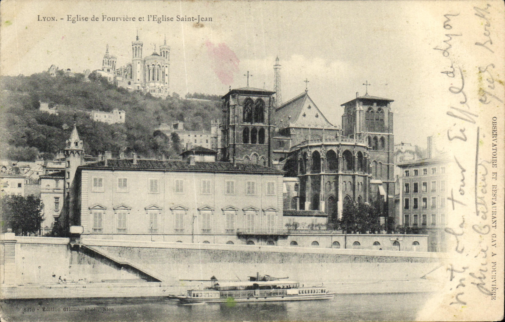 VINTAGE POSTCARD Lyon Church of Fourviere and L Church Jean Saint