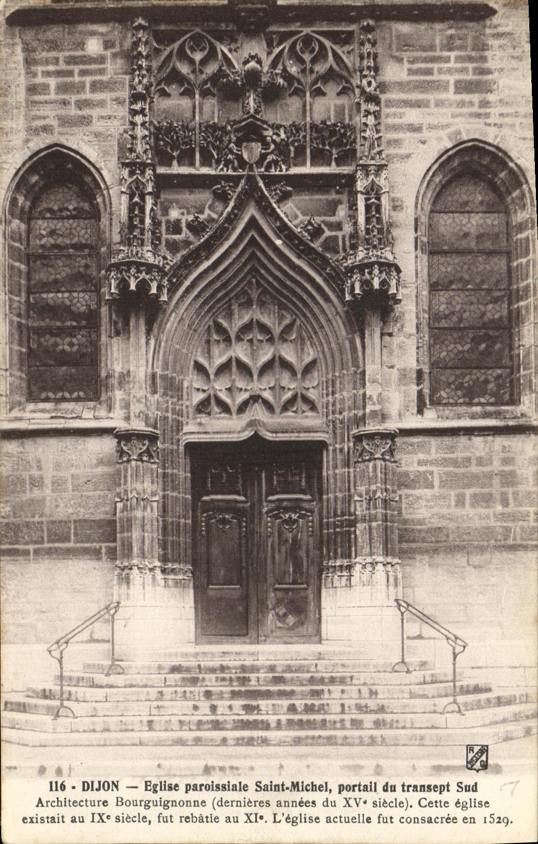 VINTAGE POSTCARD Dijon Parish church Saint Michel gate of the Southern transept