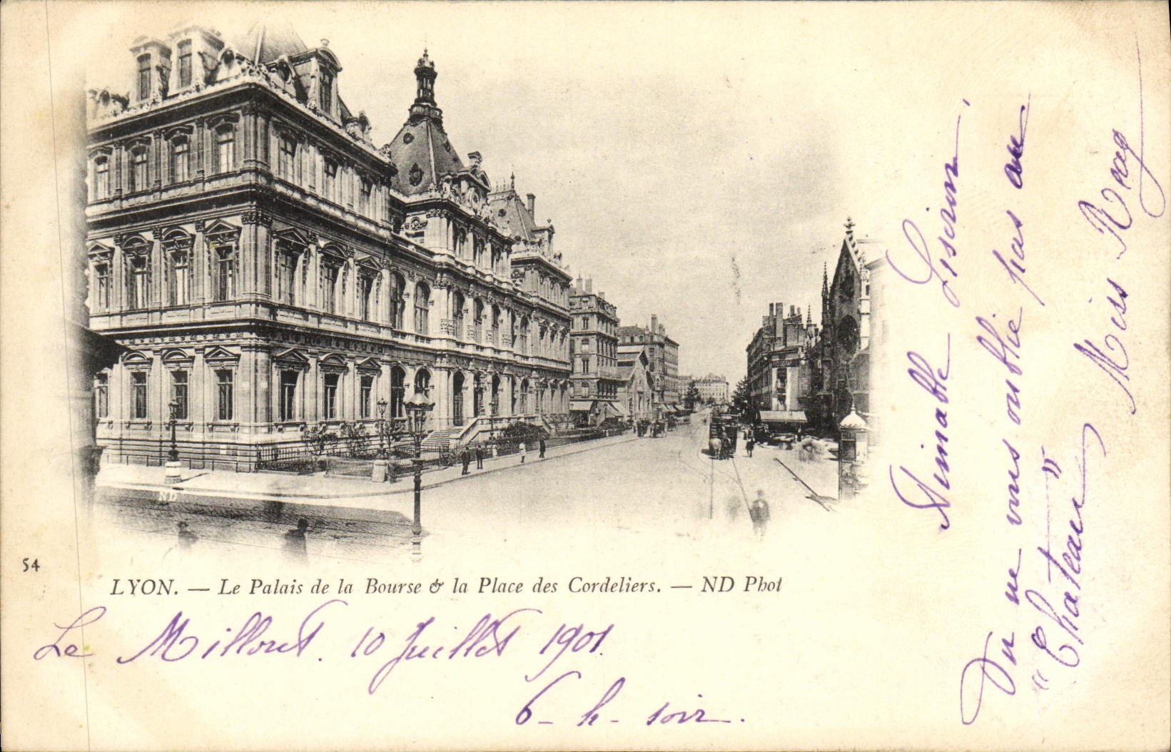POSTAL Lyon de la VENDIMIA el paladar de la bolsa de accion el lugar de Cordeliers