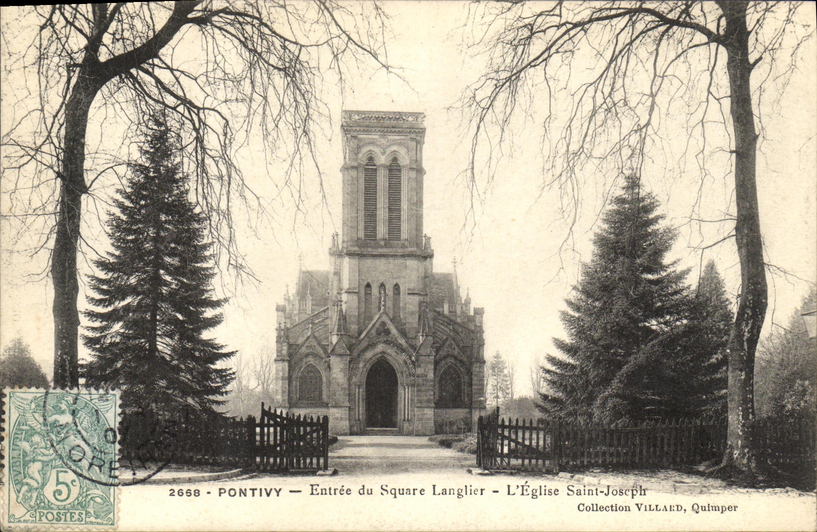 VINTAGE POSTCARD Pontivy Entered of the Public garden Langlier L Church Holy Joseph