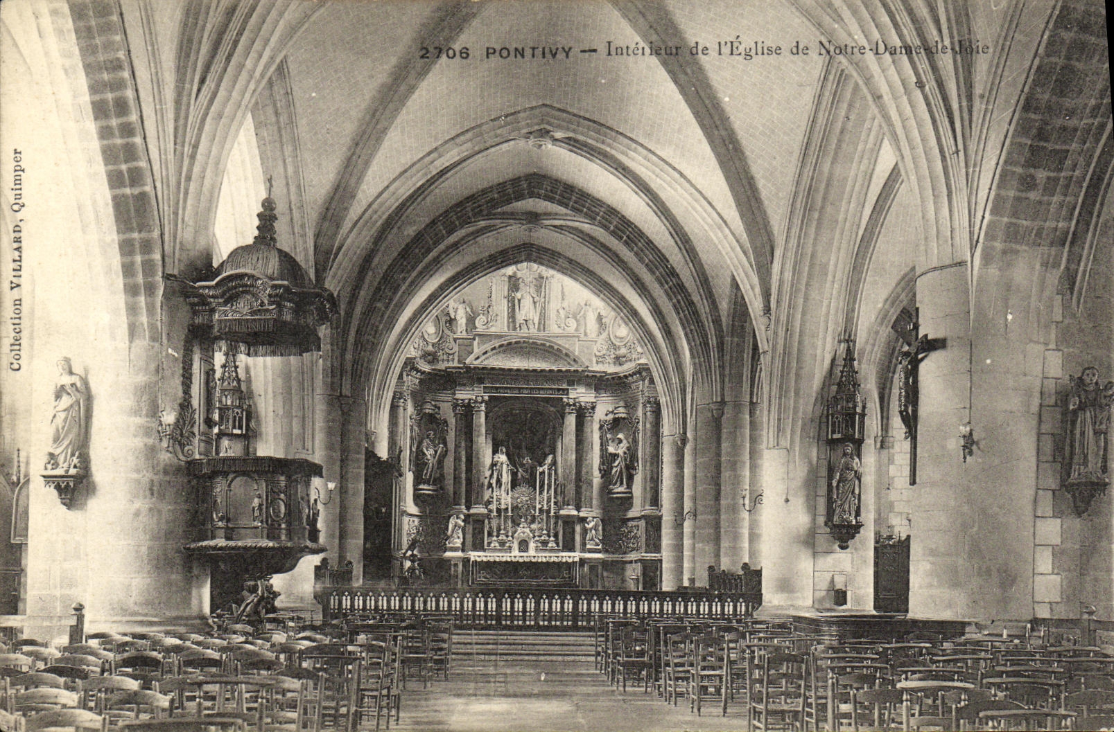 VINTAGE POSTCARD Interior Pontivy of L Church of Notre Dame de Joie