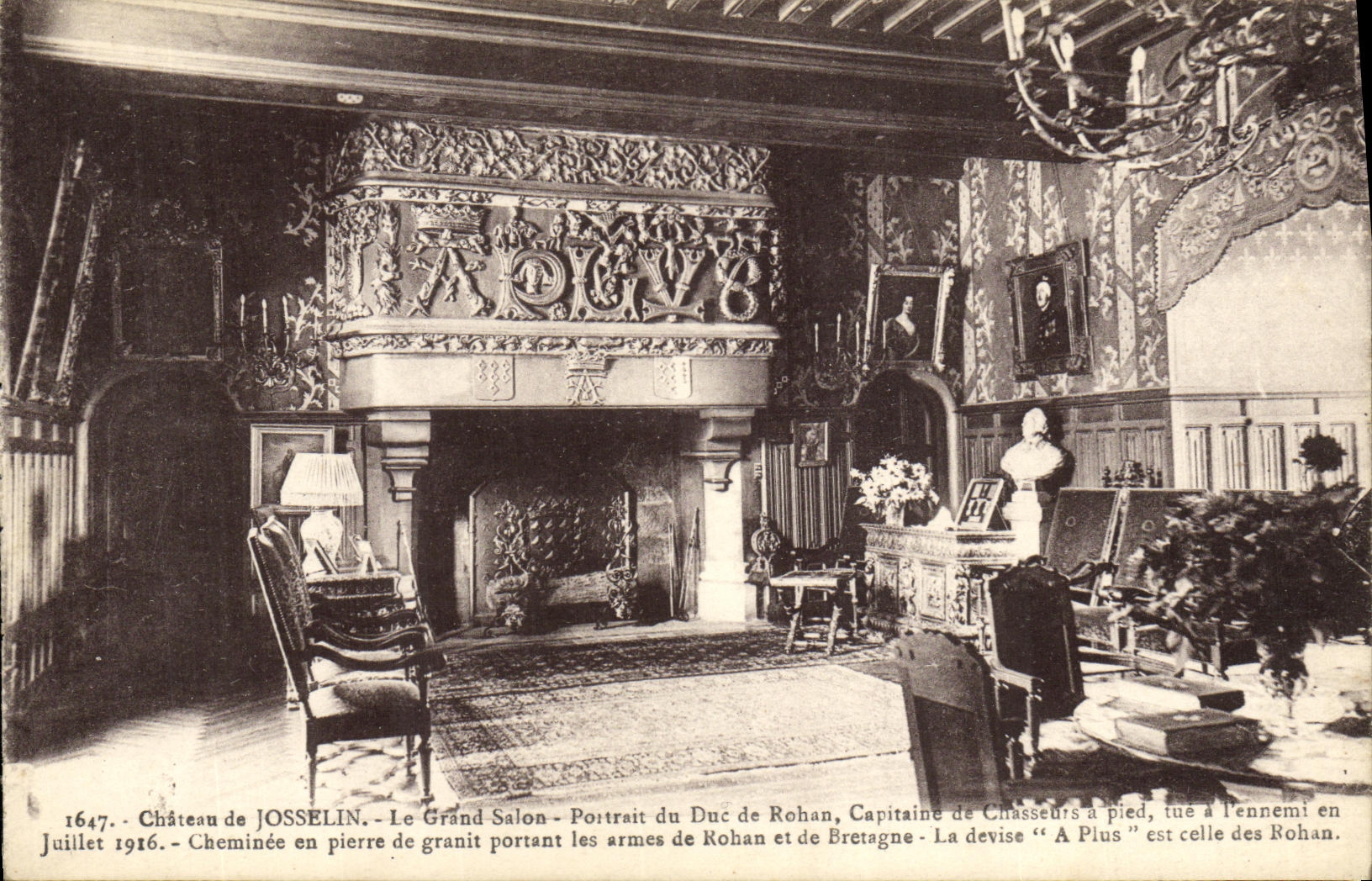 La POSTAL Josselin de la VENDIMIA el retrato grande de la sala de estar del duque de Rohan Capitaine de cazadores tiene pie