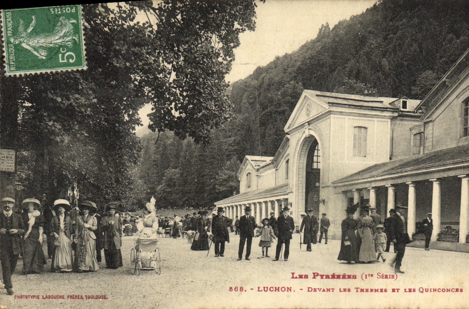 VINTAGE POSTCARD Luchon In front of the Thermal baths and the Quincunxes