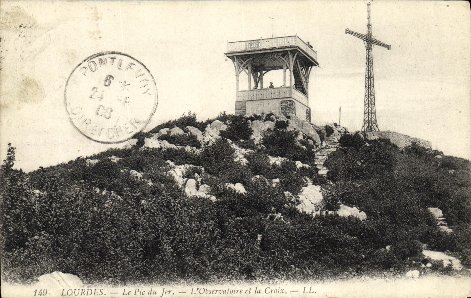 CPA Lourdes Le Pic du Jer L Observatoire et la Croix