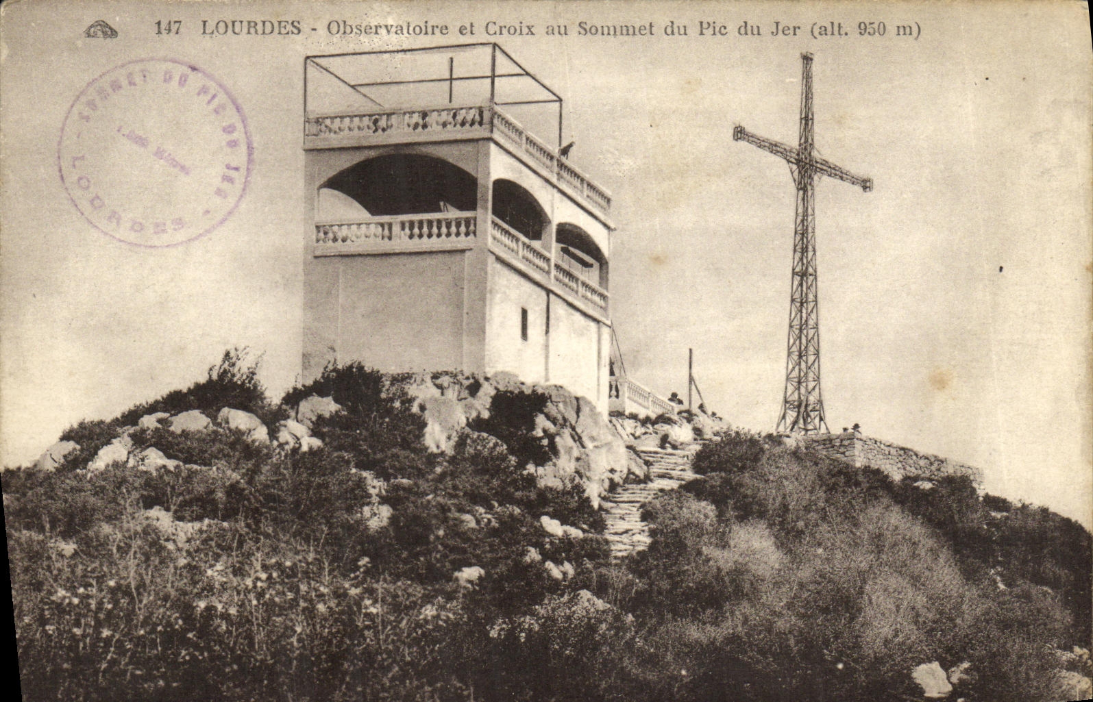 CPA Lourdes Observatoire et Croix au Sommet du Pic