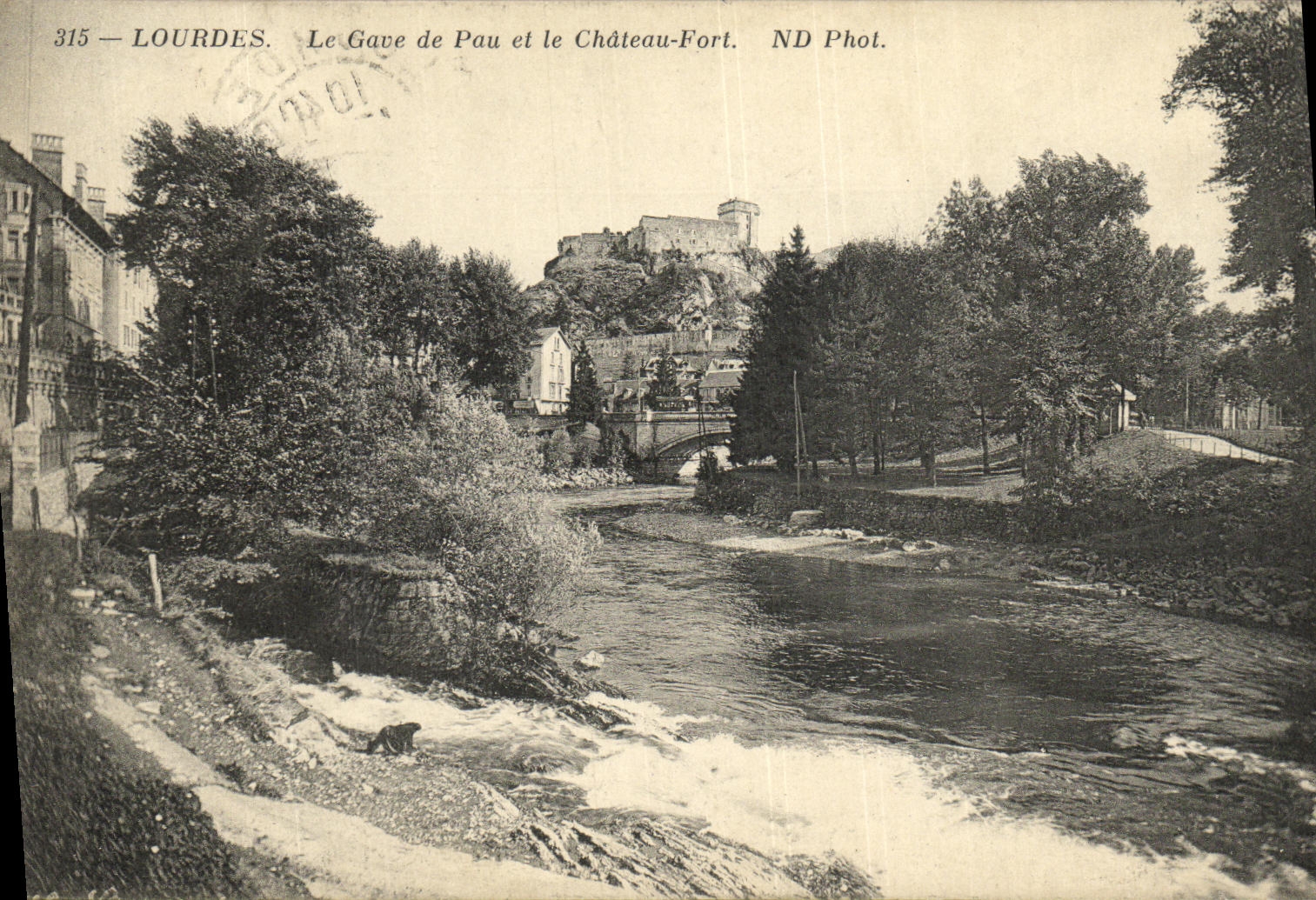 CPA Lourdes Le Gave de Pau et le Chateau Fort