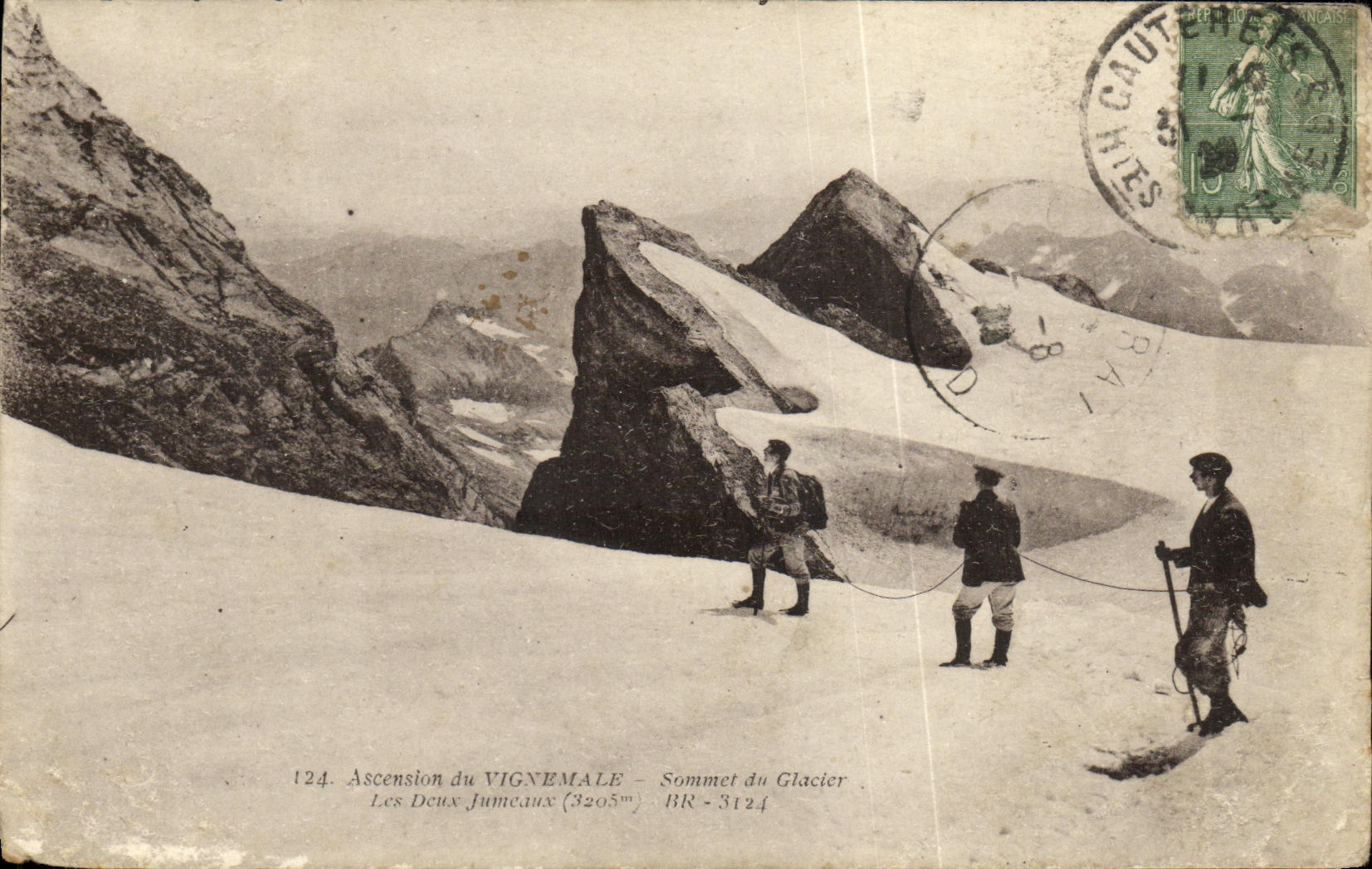 VINTAGE POSTCARD Ascenslon of Vignemale Summit of the Glacier Two twins