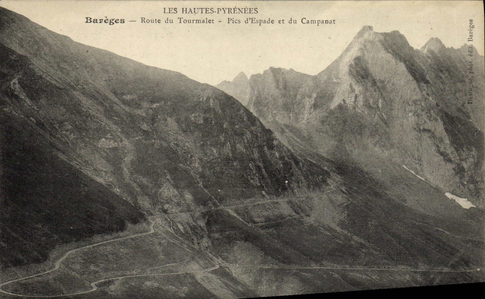VINTAGE POSTCARD Bareoes Road of Tourmalet Peaks D Espade and Campanat