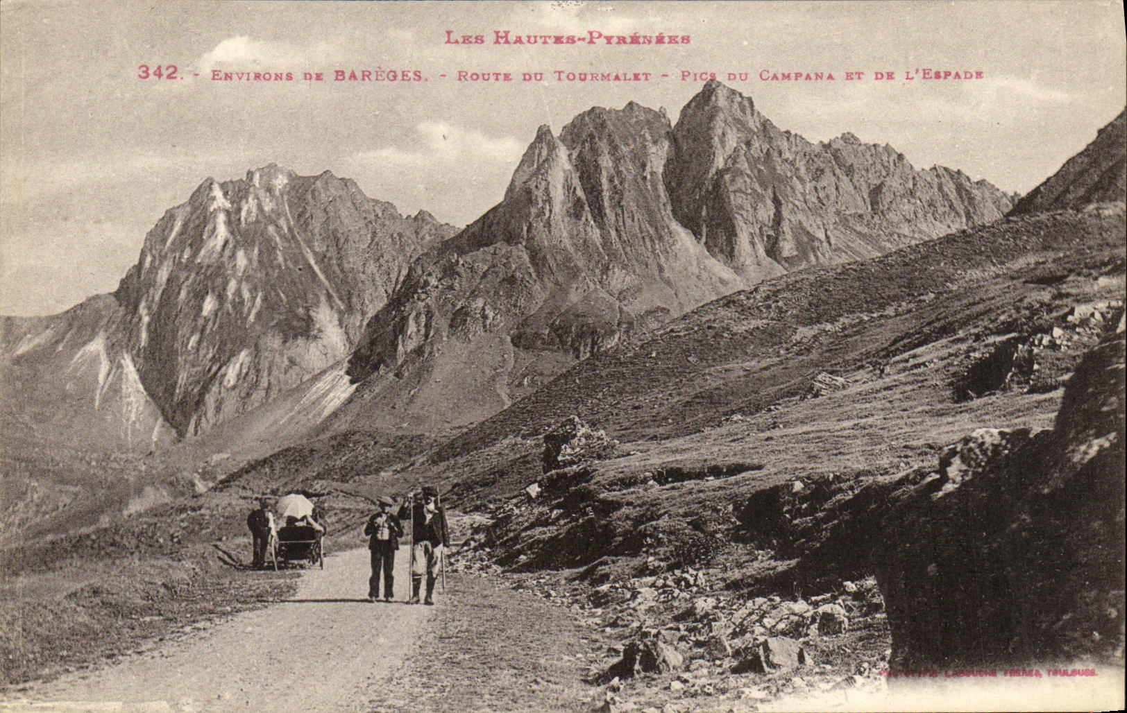 VINTAGE POSTCARD Bareges Road of Tourmalet Peaks D Espade and Campanat