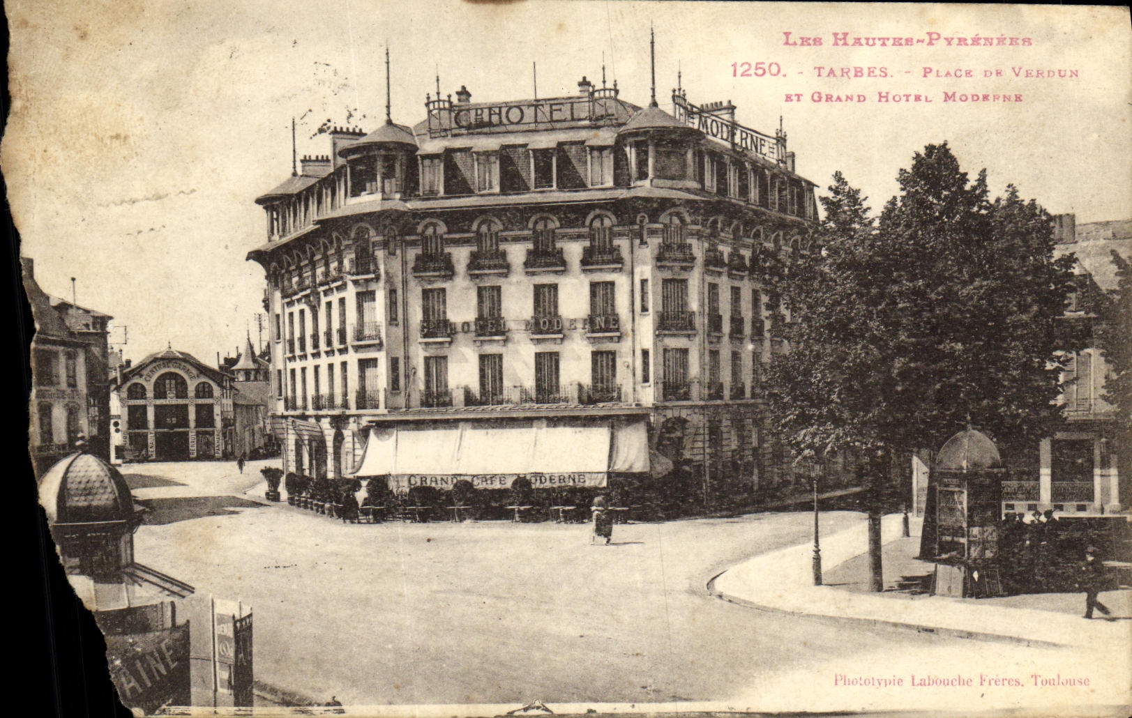VINTAGE POSTCARD Tarbes Places of Verdun and large modern hotel