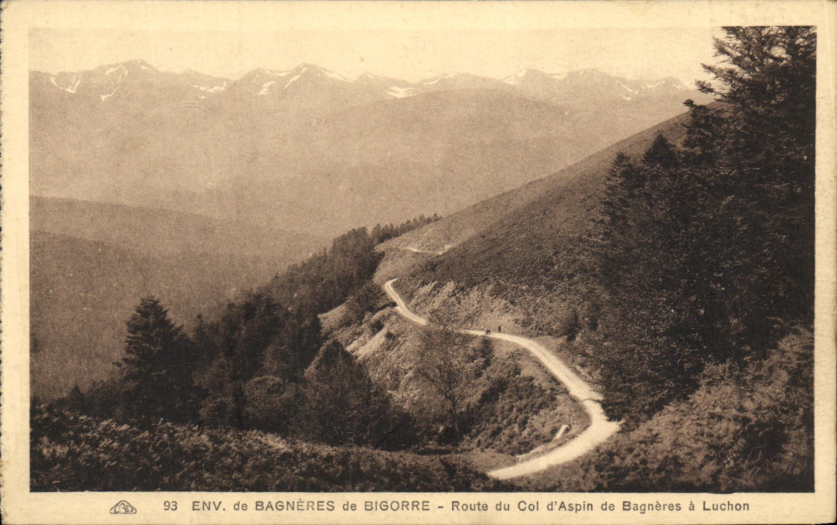 VINTAGE POSTCARD Env de Bagneres de Bigorre Route of the Collar D Aspin de Bagneres has Luchon
