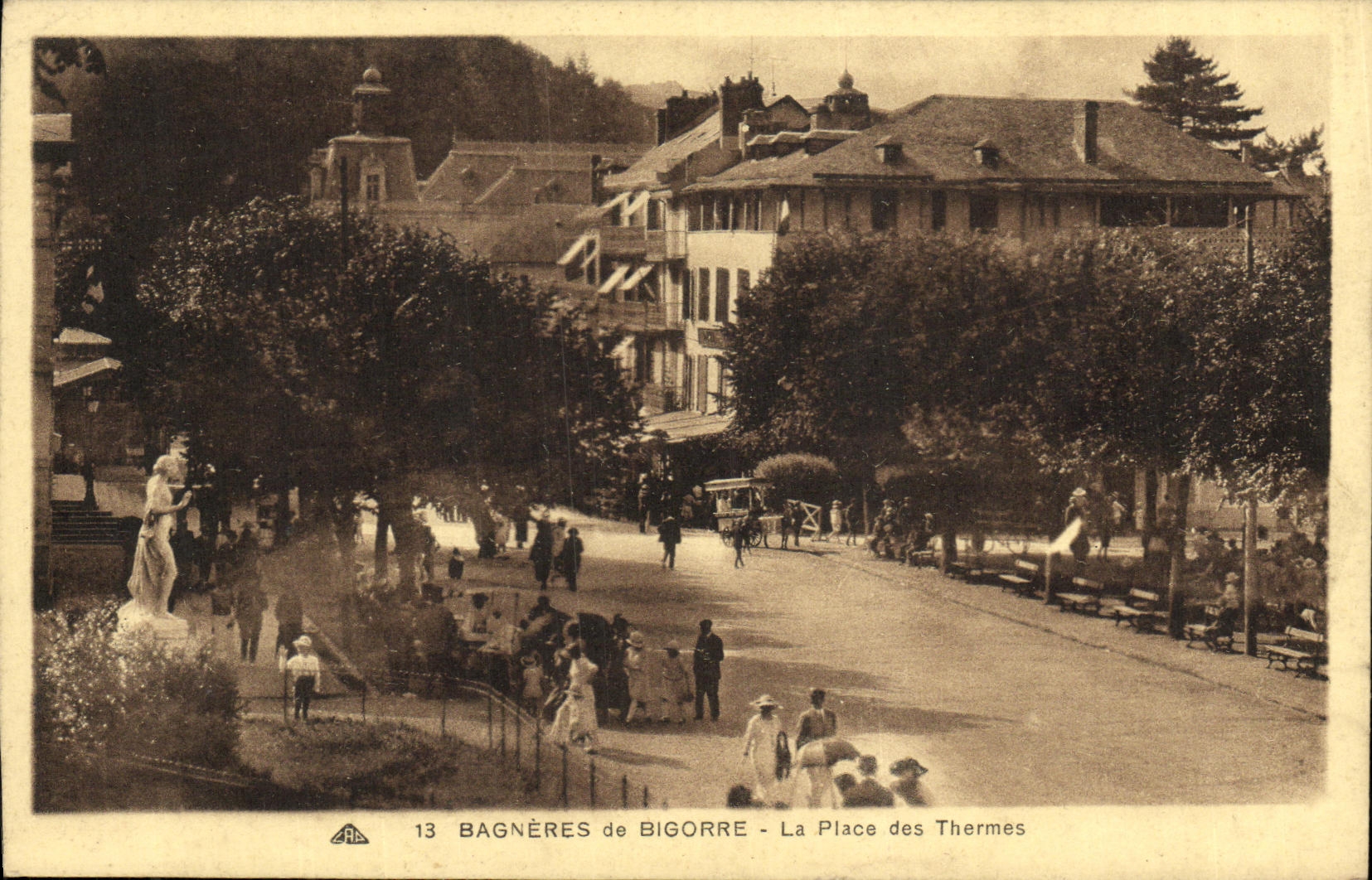 VINTAGE POSTCARD Bagneres de Bigorre the Place of the Thermal baths