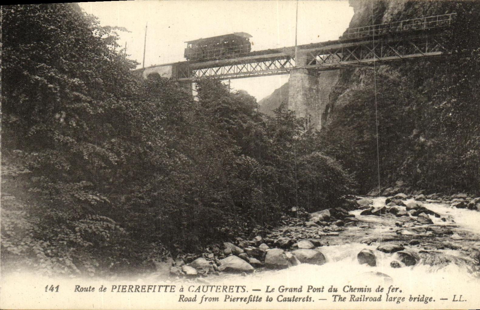 VINTAGE POSTCARD Route of Pierrefitte has Cauterets the Large Bridge of the Way Train