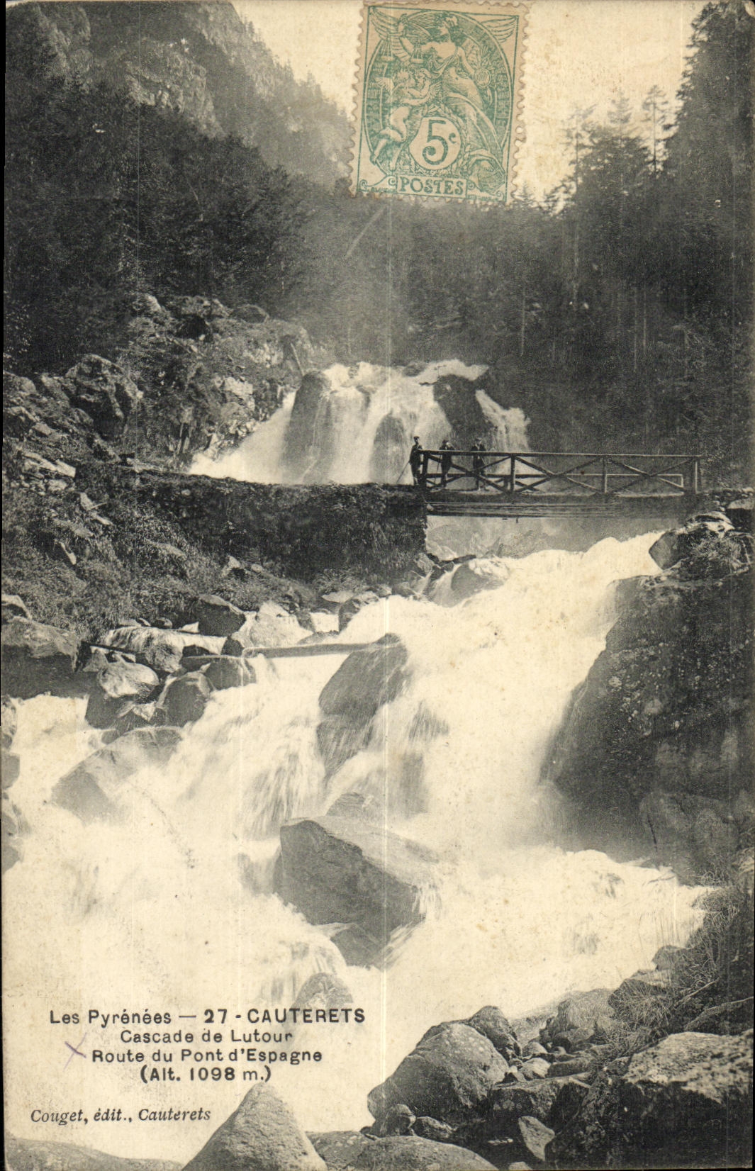 VINTAGE POSTCARD Cauterets Route of the Bridge D Spain Cascades of Lutour