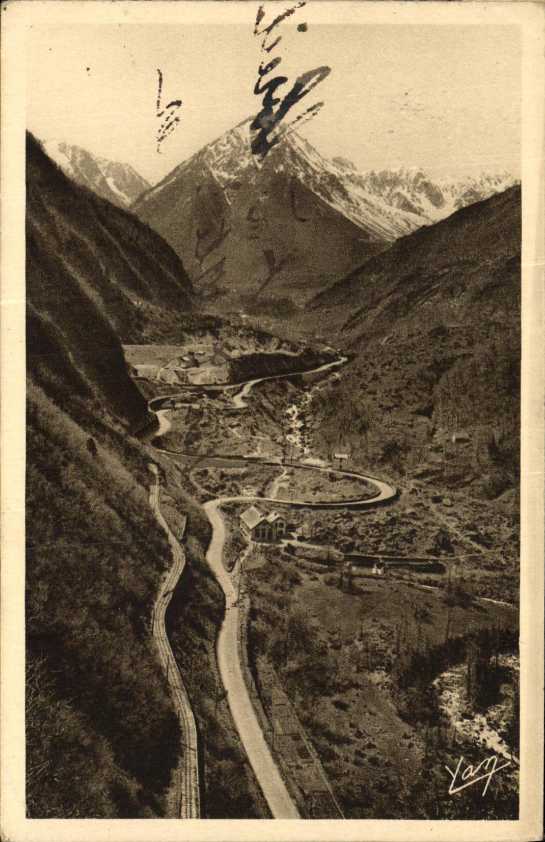 VINTAGE POSTCARD Route of Pierrefitte has Cauterets the snail and the peguere