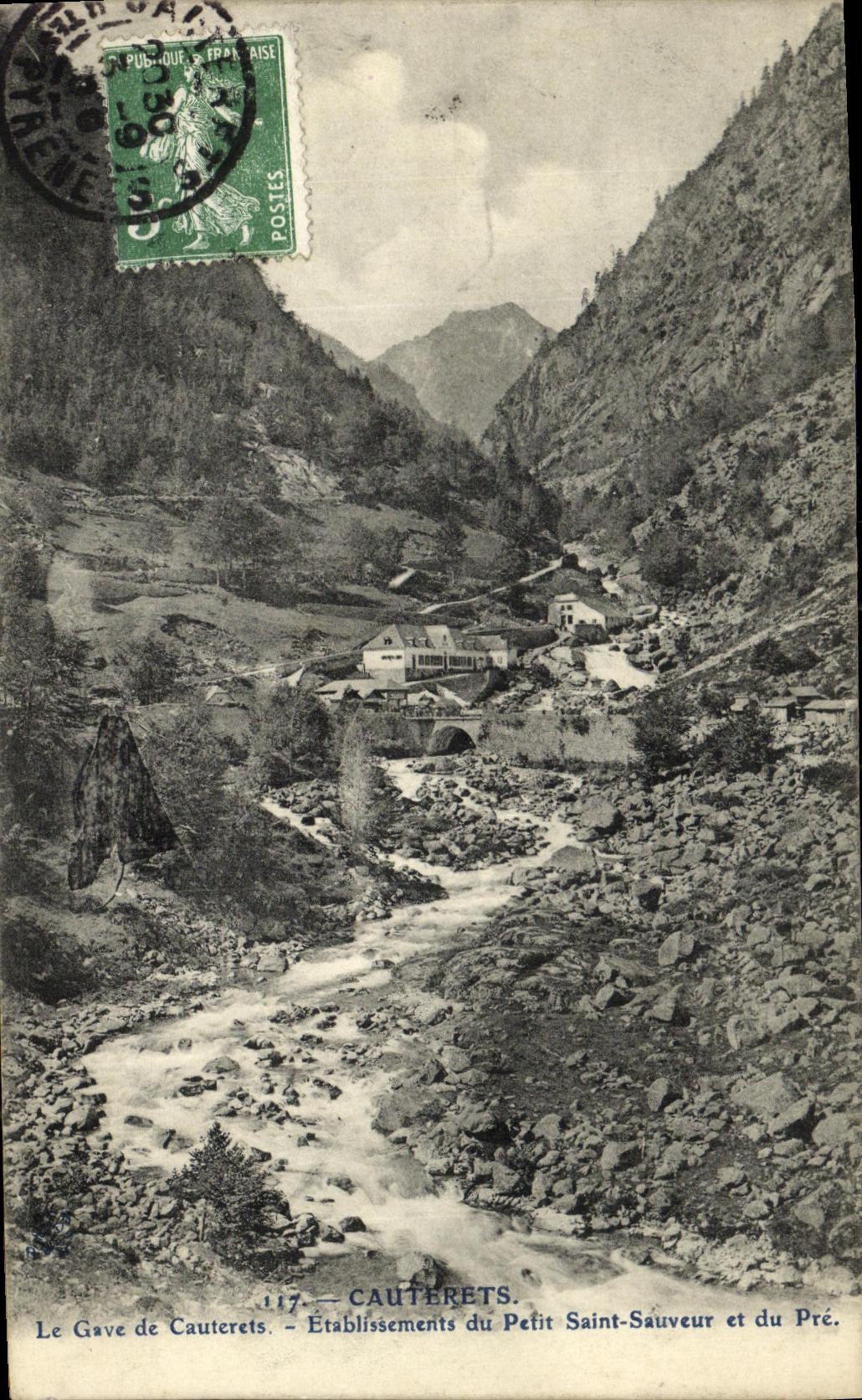 VINTAGE POSTCARD Gave de Cauterets Establishments of Holy Pefit Saver and Pre