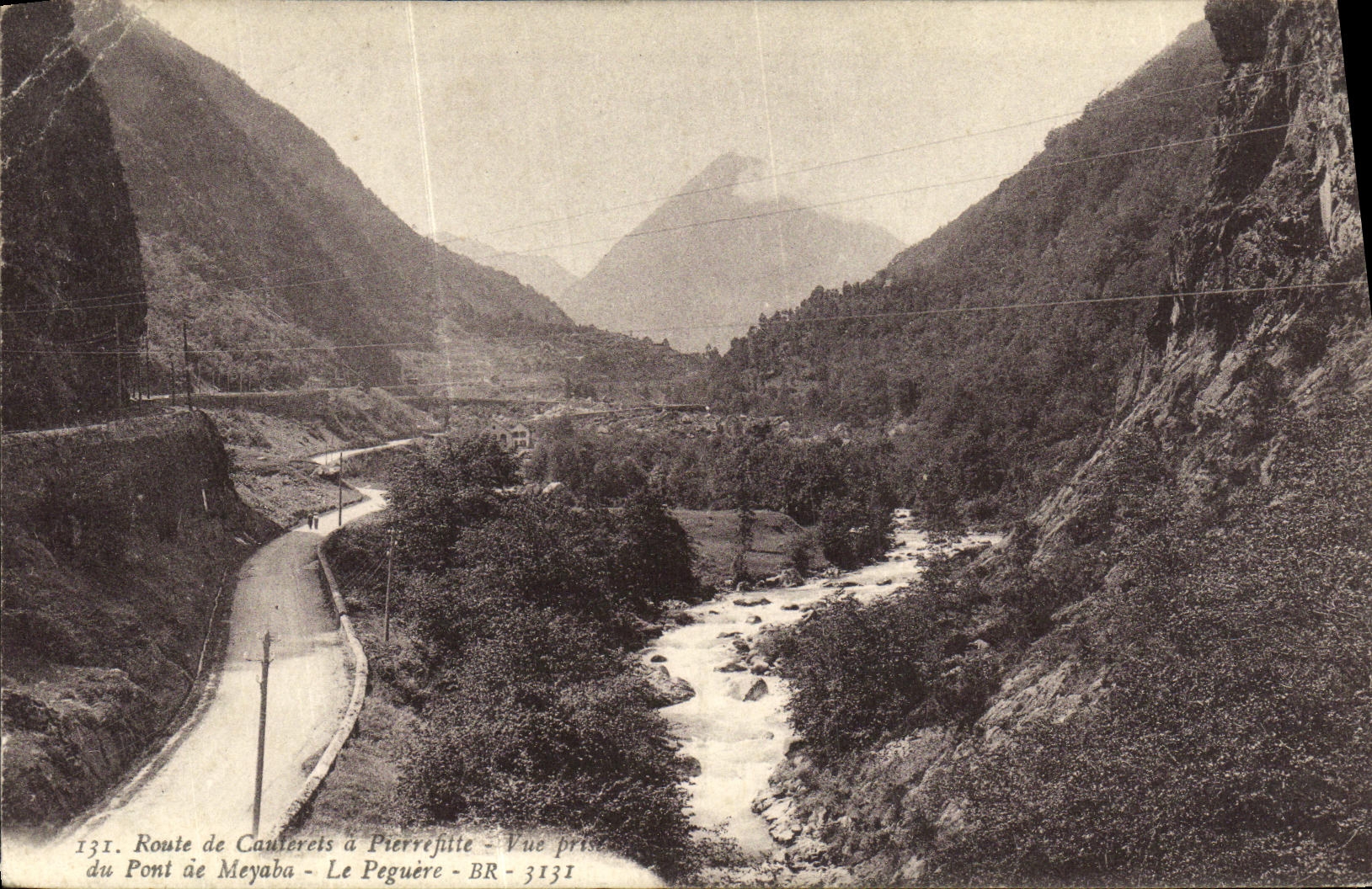 VINTAGE POSTCARD Road of Cauterets Pierrefitte Seen from of the Bridge of Meyba Peguere