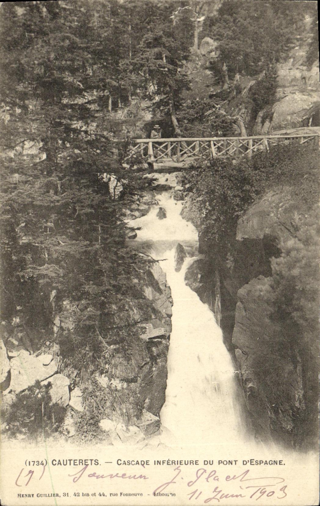 VINTAGE POSTCARD Cauterets Cascades Lower of the Bridge D Spain