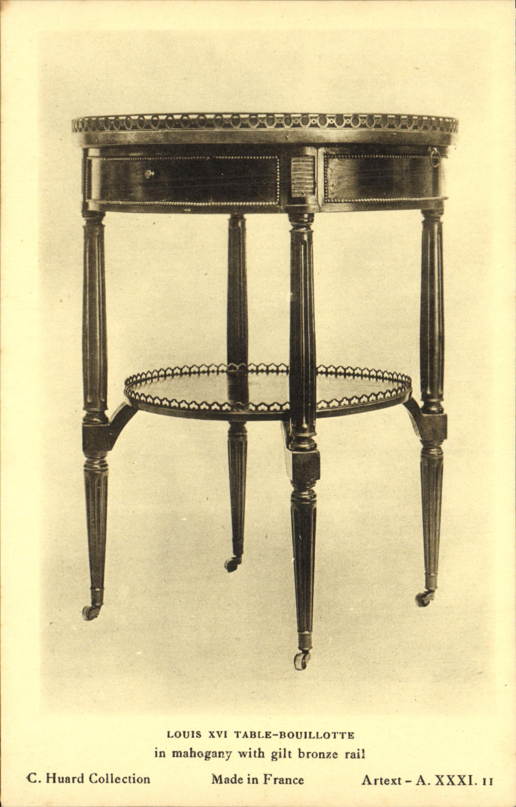 CPA Louis XVI Table Bouillotte in mahogany with gilt bronze rail