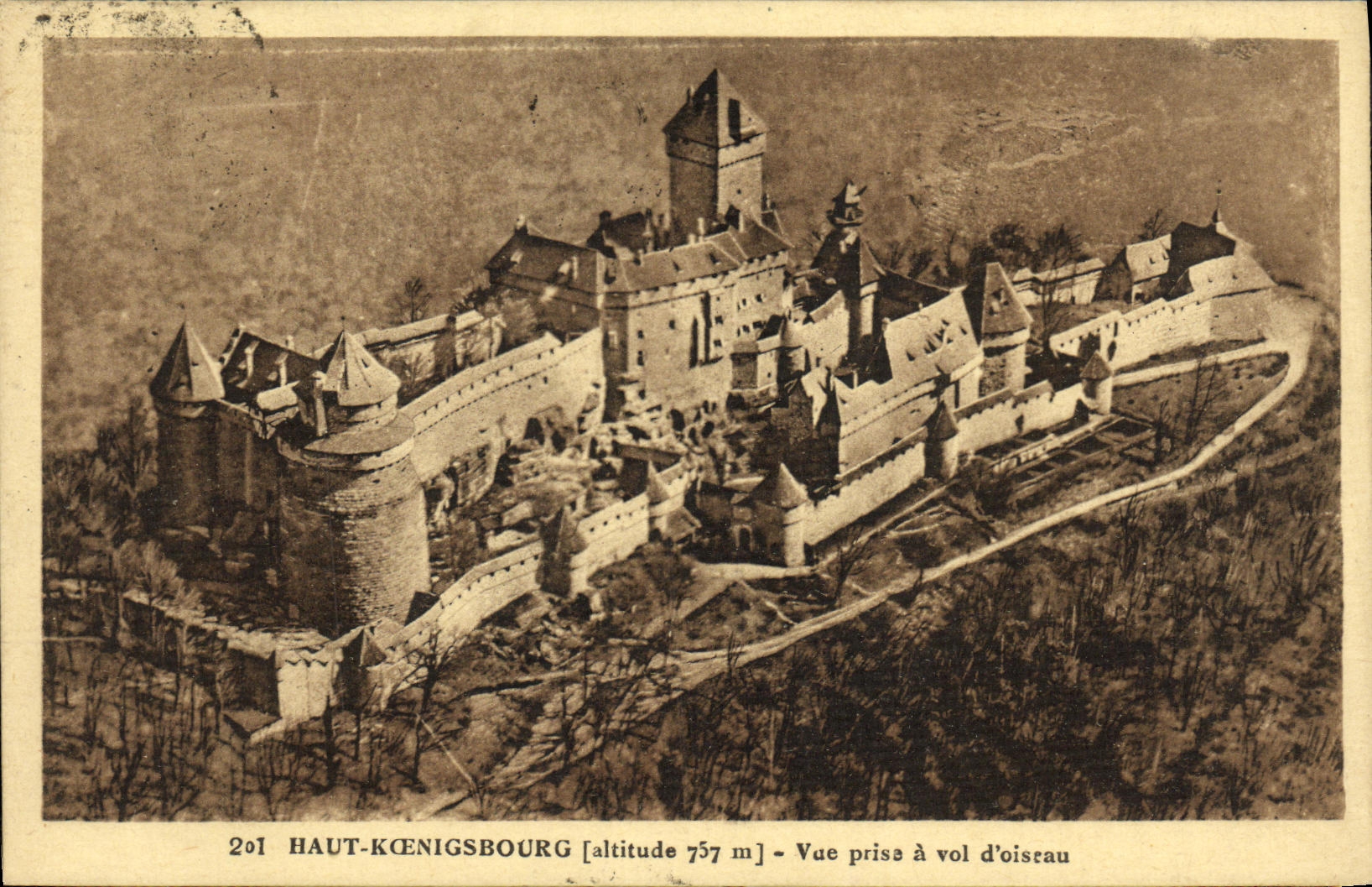 VINTAGE POSTCARD Castle of High Kœnigsbourg Seen from has flight D bird