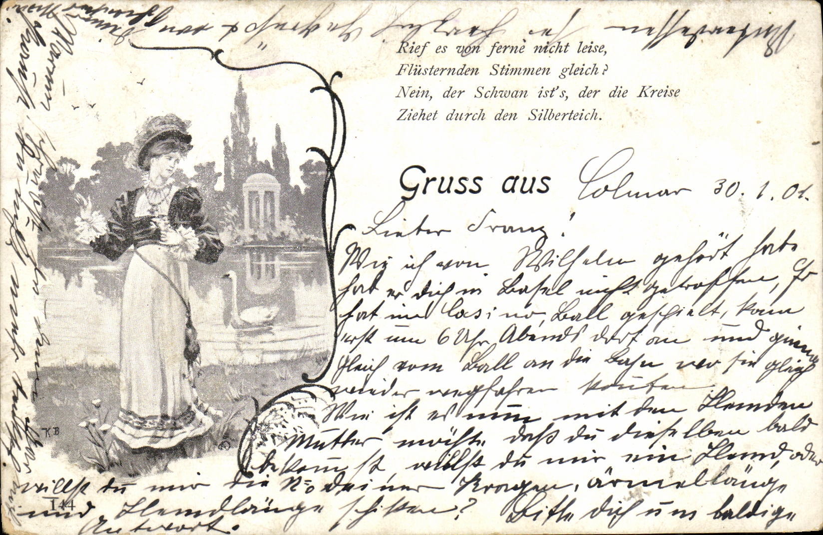 Cisne de la mujer de Colmar del aus de Gruss de la POSTAL de la VENDIMIA