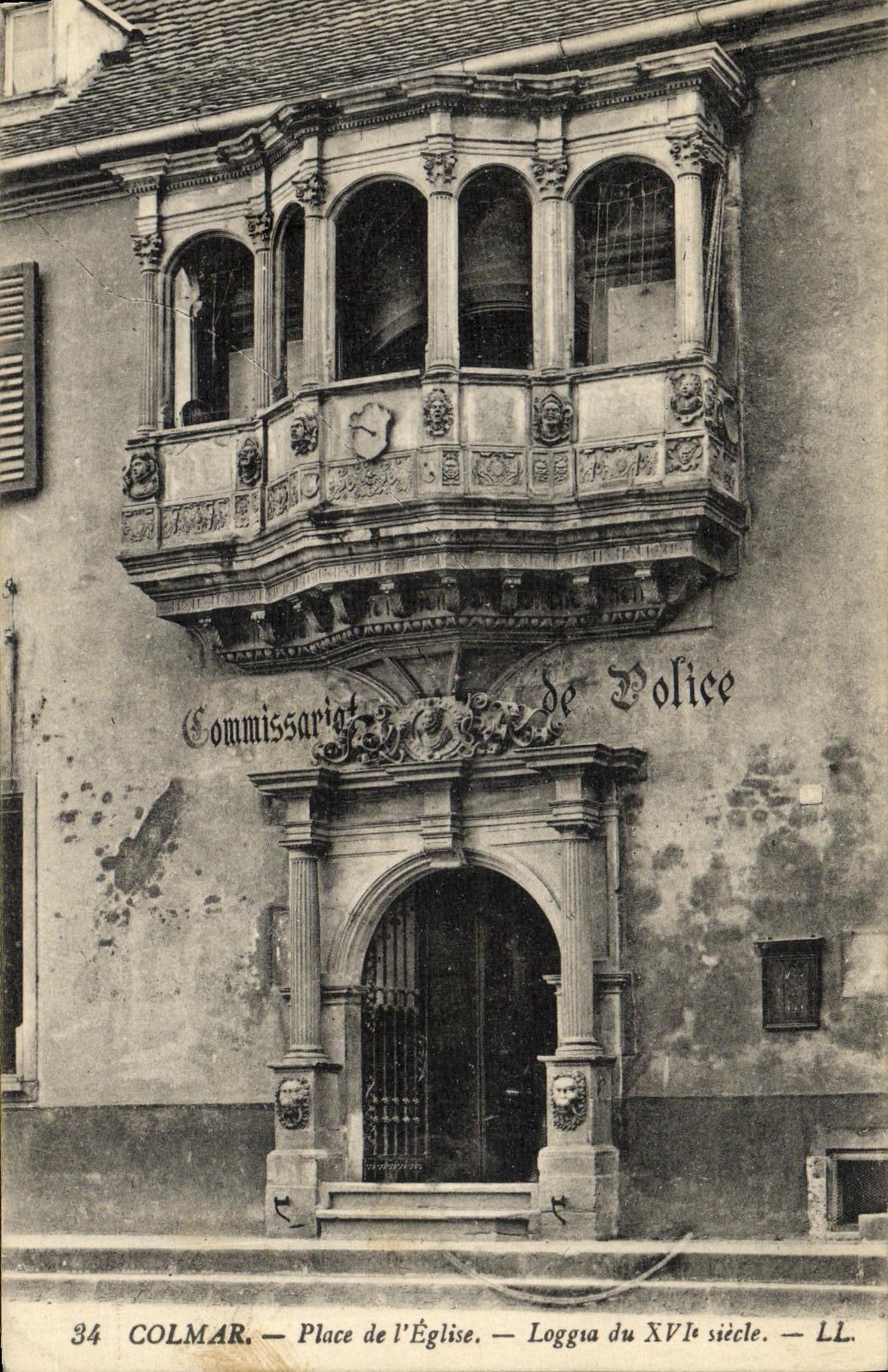 La POSTAL Colmar de la VENDIMIA pone L logia de la iglesia de la decimosexto comisaria de policias