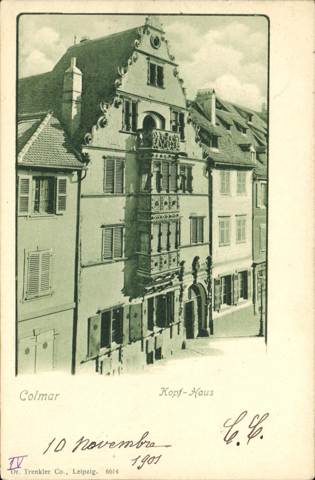 POSTAL Colmar Kopf Haus de la VENDIMIA