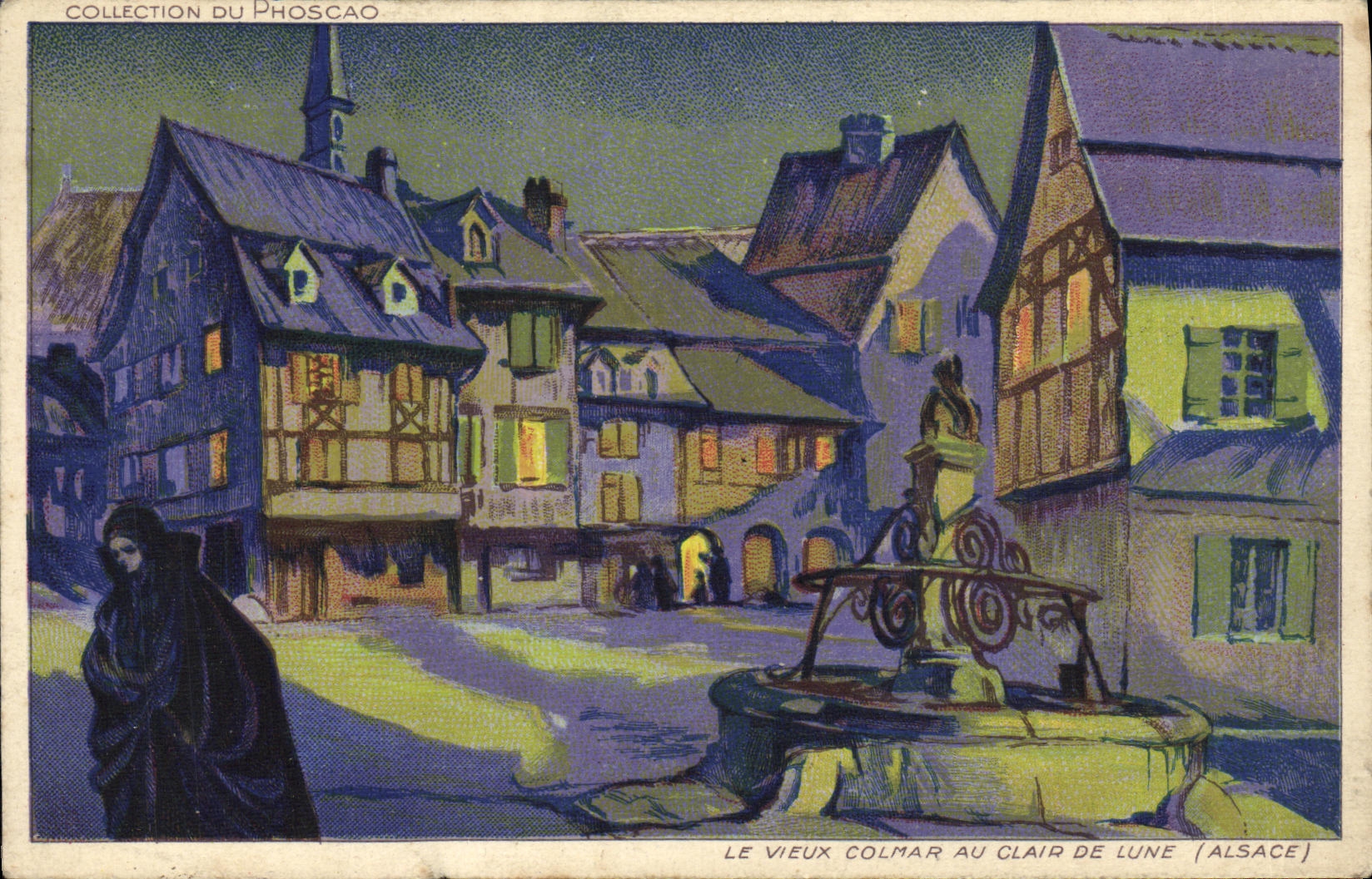 POSTAL Colmar Colmar viejo de la VENDIMIA con el claro de luna