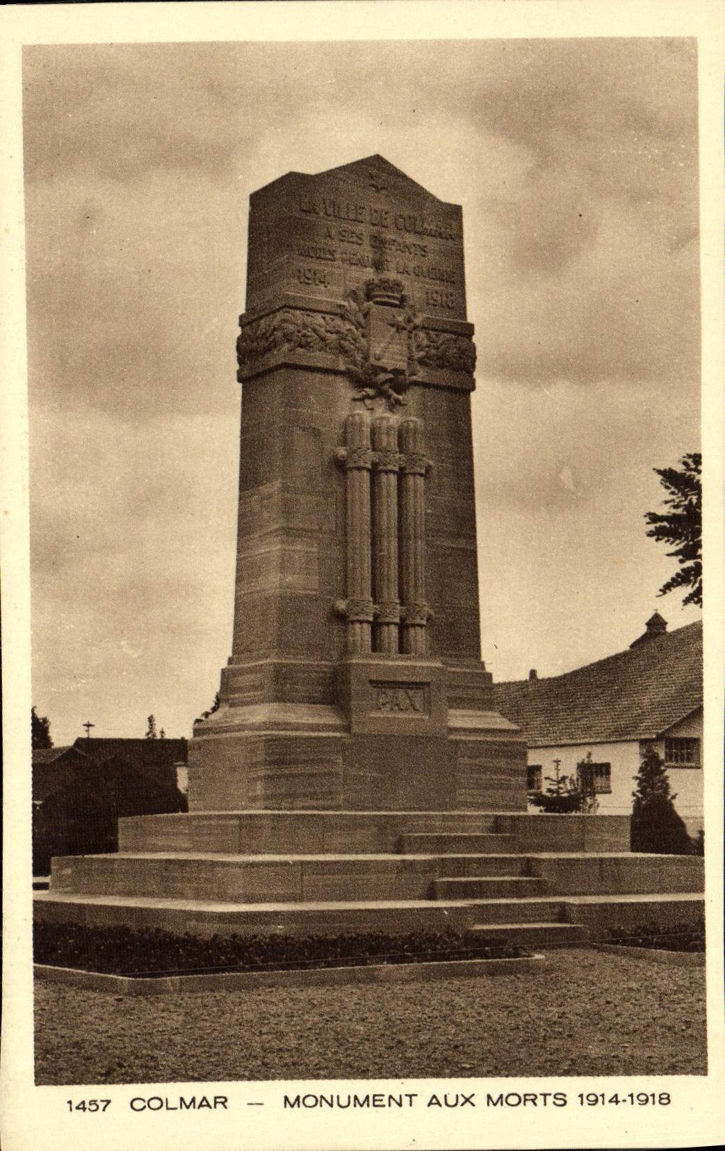 POSTAL Colmar de la VENDIMIA el monumento 1914 de la guerra 1918 Militaria