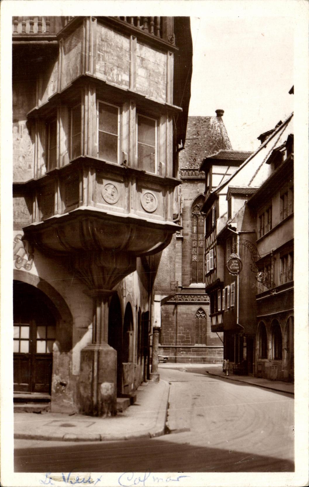 POSTAL Colmar de la VENDIMIA el viejo hombre la casa de Pfister hacia la calle Merciere