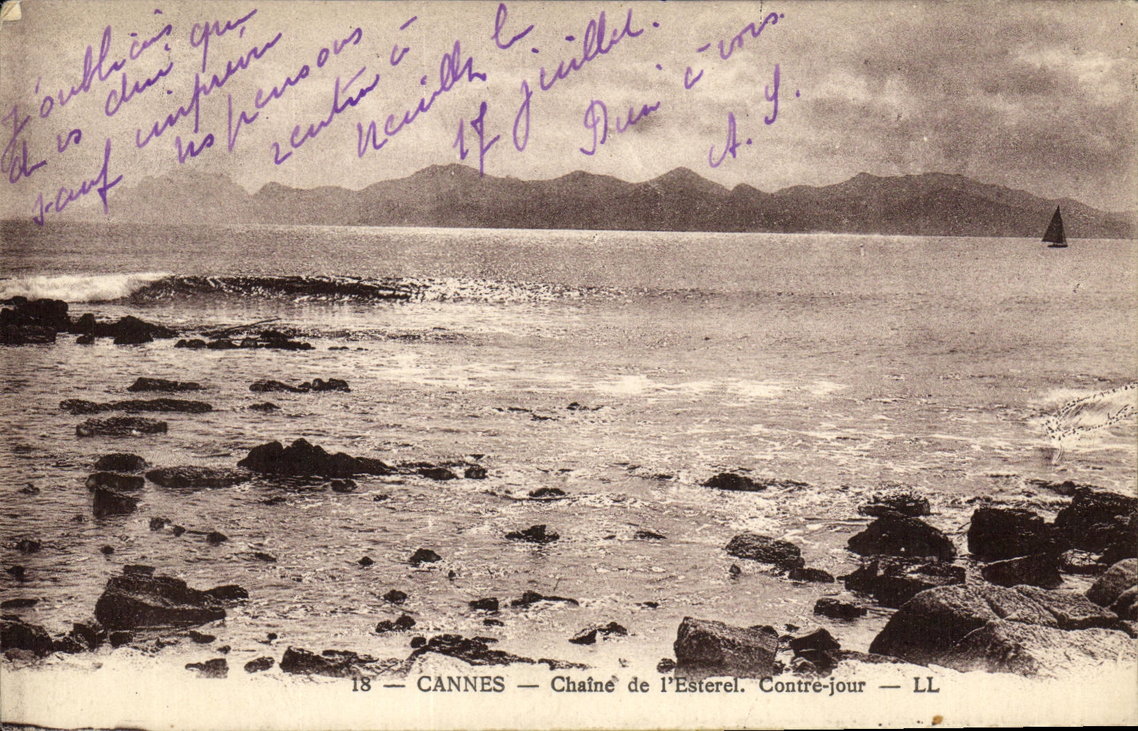 VINTAGE POSTCARD Cannes Chains L Esterel Against day