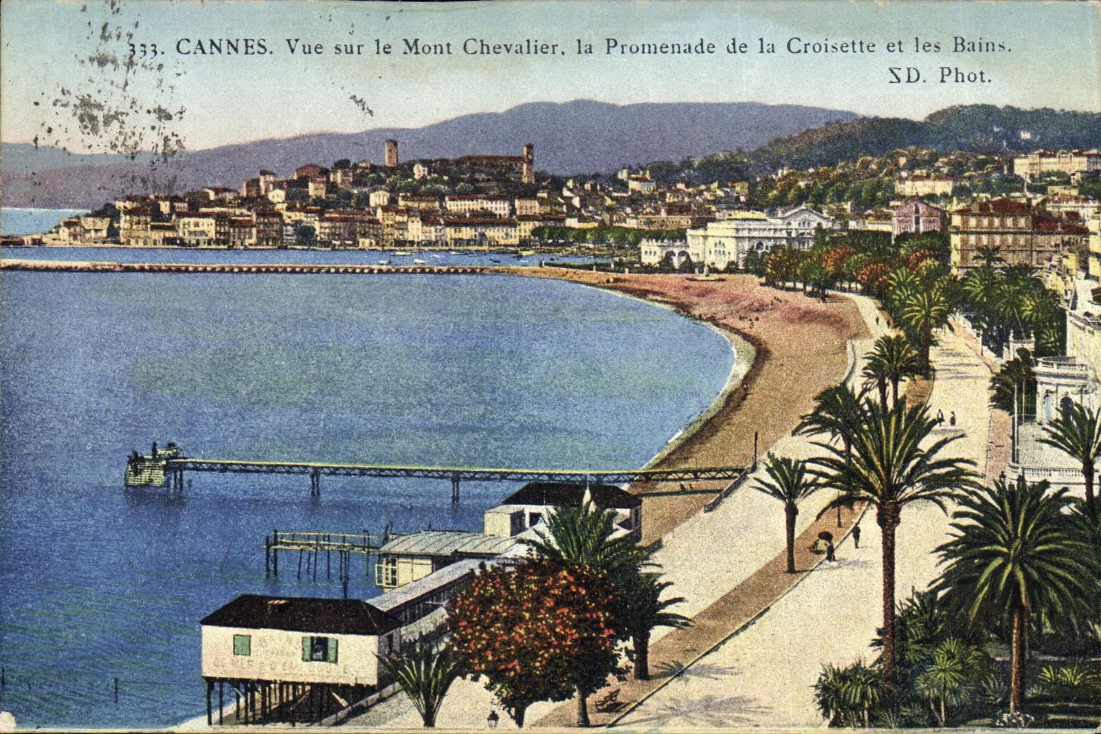 VINTAGE POSTCARD Cannes Seen on the Mount Knight the walk of the small cross and baths