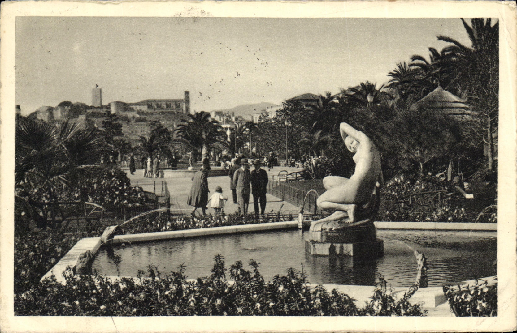 VINTAGE POSTCARD Cannes the Small cross New Gardens the Bouraine Fountain