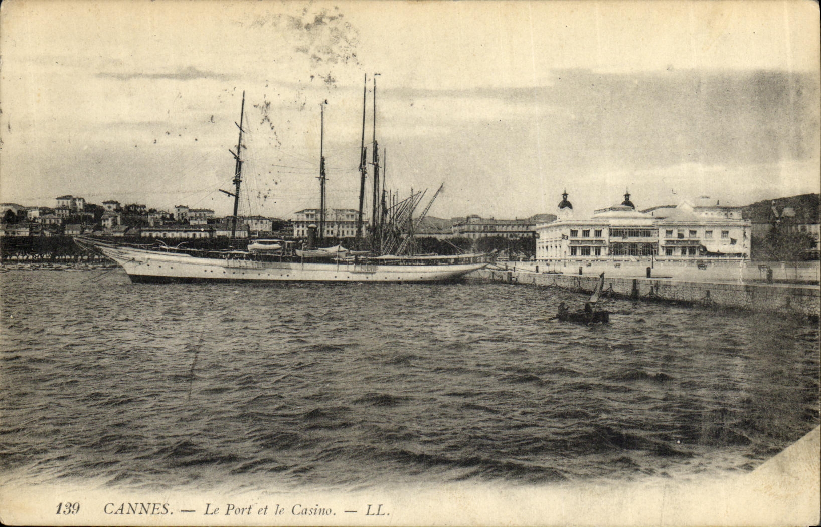 VINTAGE POSTCARD Cannes the Port and the Casino Boat
