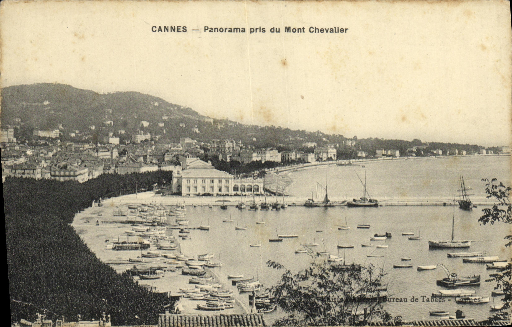 VINTAGE POSTCARD Cannes Panorama Taken of the Mount Knight Boats