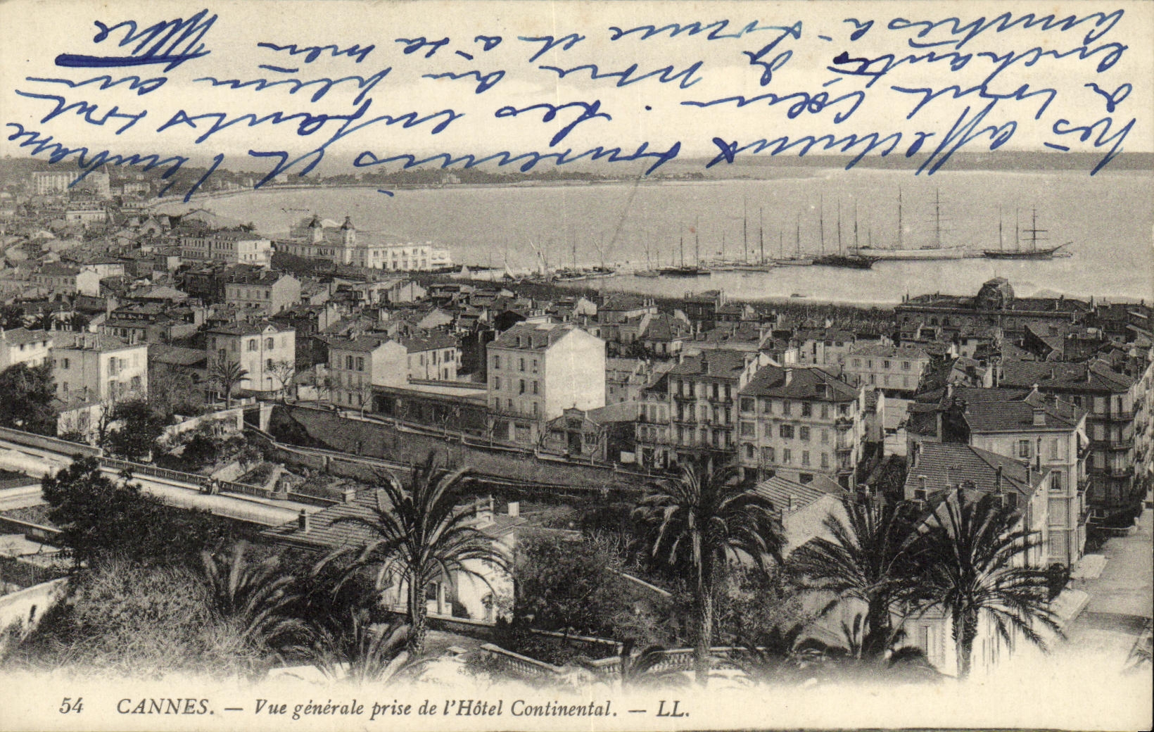 VINTAGE POSTCARD Cannes View Taken of L Continental Hotel