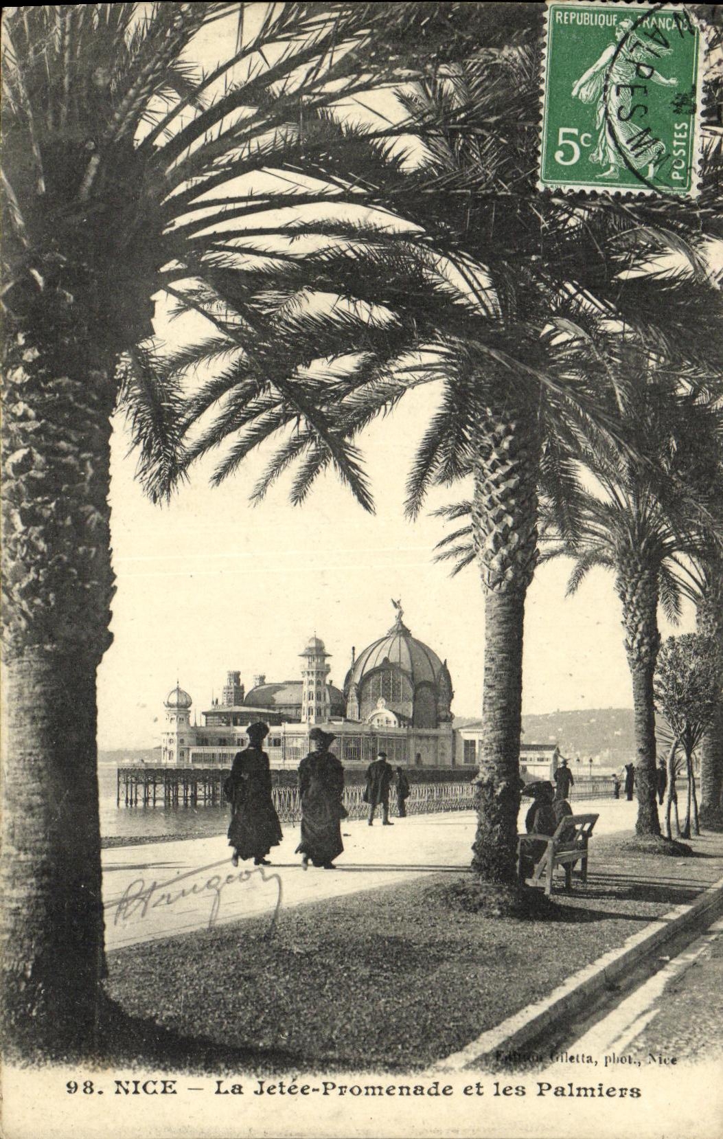 VINTAGE POSTCARD Nice the Pier Walk and Palm trees