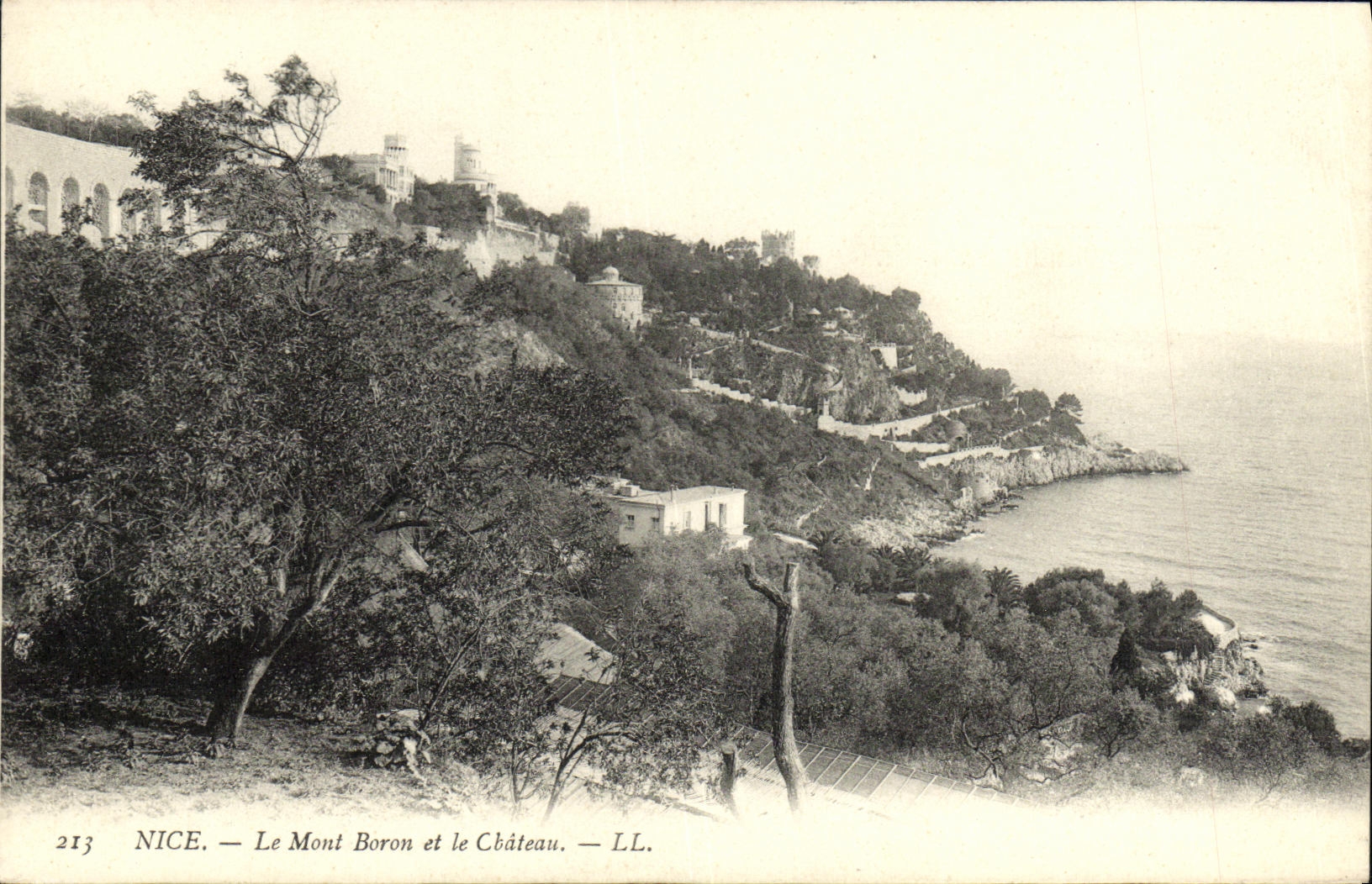 POSTAL de la VENDIMIA Niza el montaje del boro y el castillo